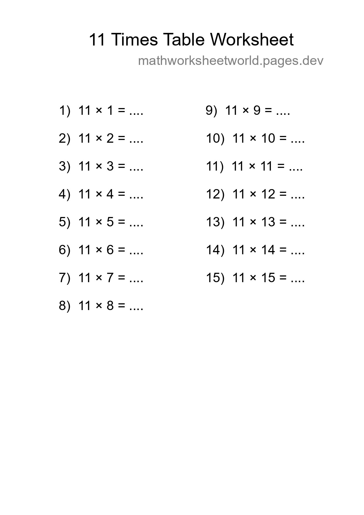 11 Times Table Worksheet For Grade 4 With Answers - Part 49