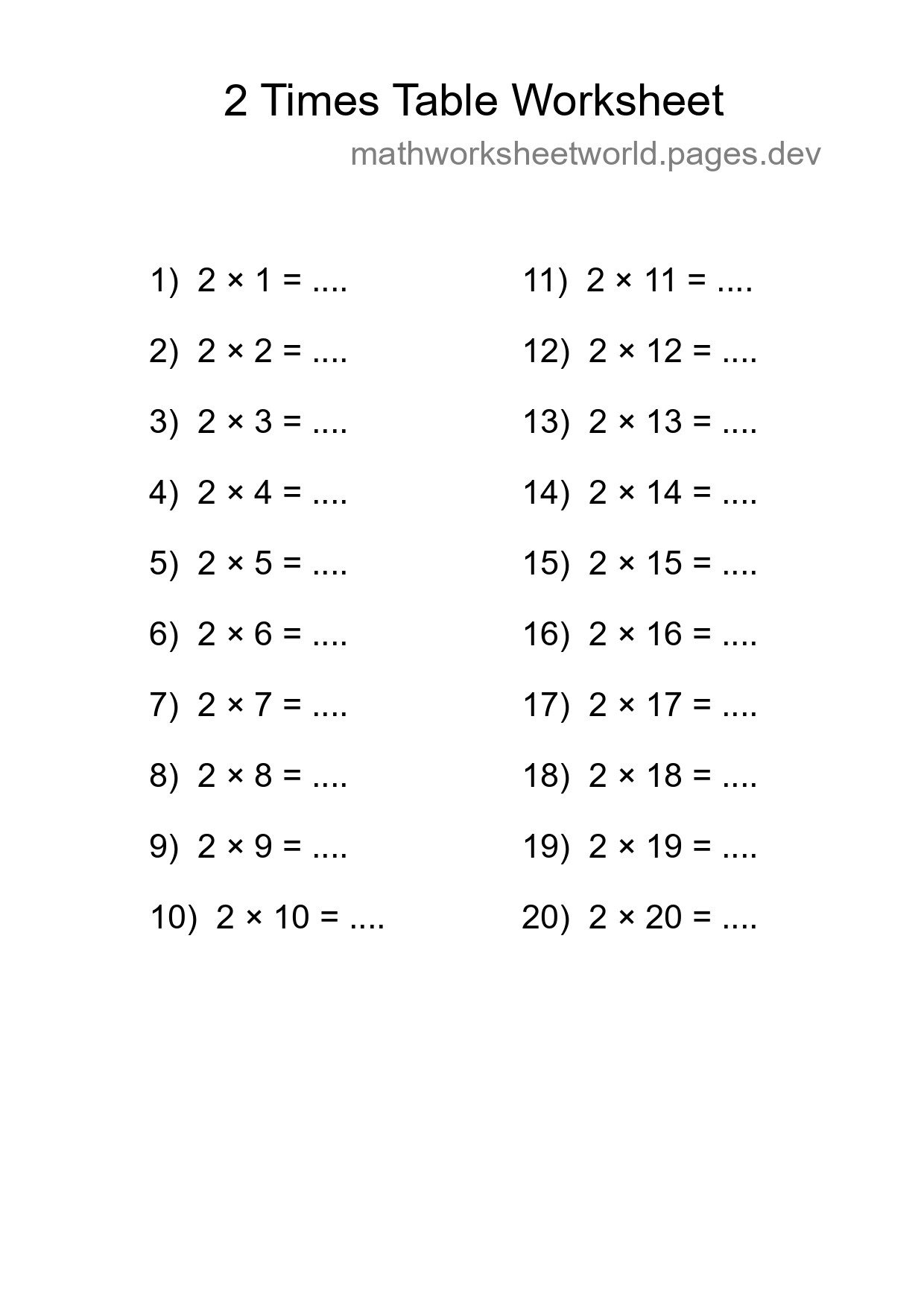 2 Times Table Worksheet For Grade 2 - Part 239