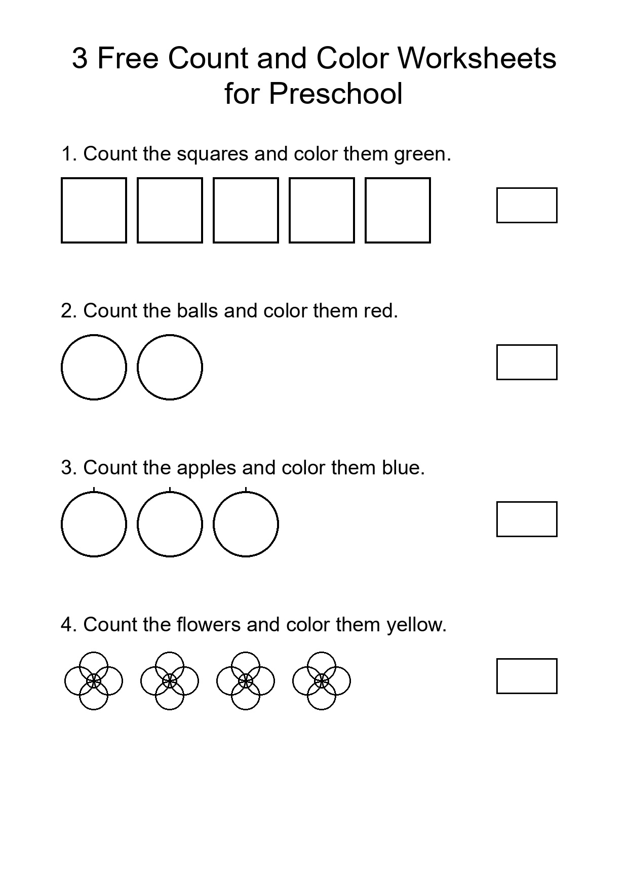 3 Free Count and Color Worksheets for Preschool