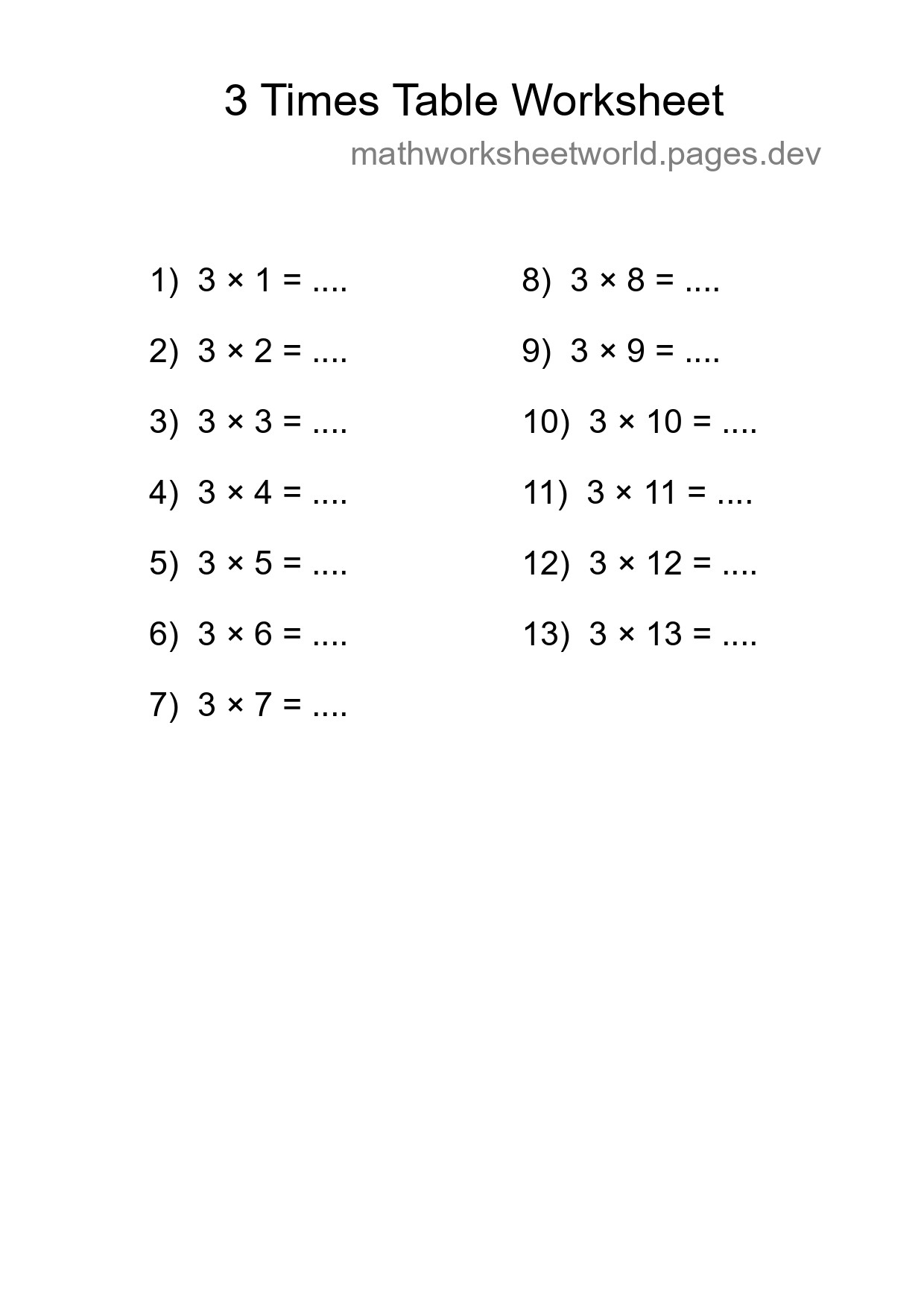3 Times Table Worksheet For Grade 2 - Part 209