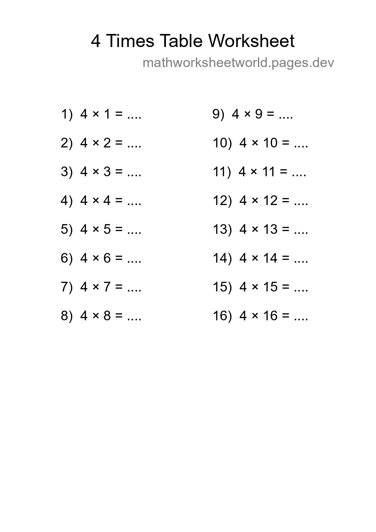 4 Times Table Worksheet For Grade 2 - Part 169