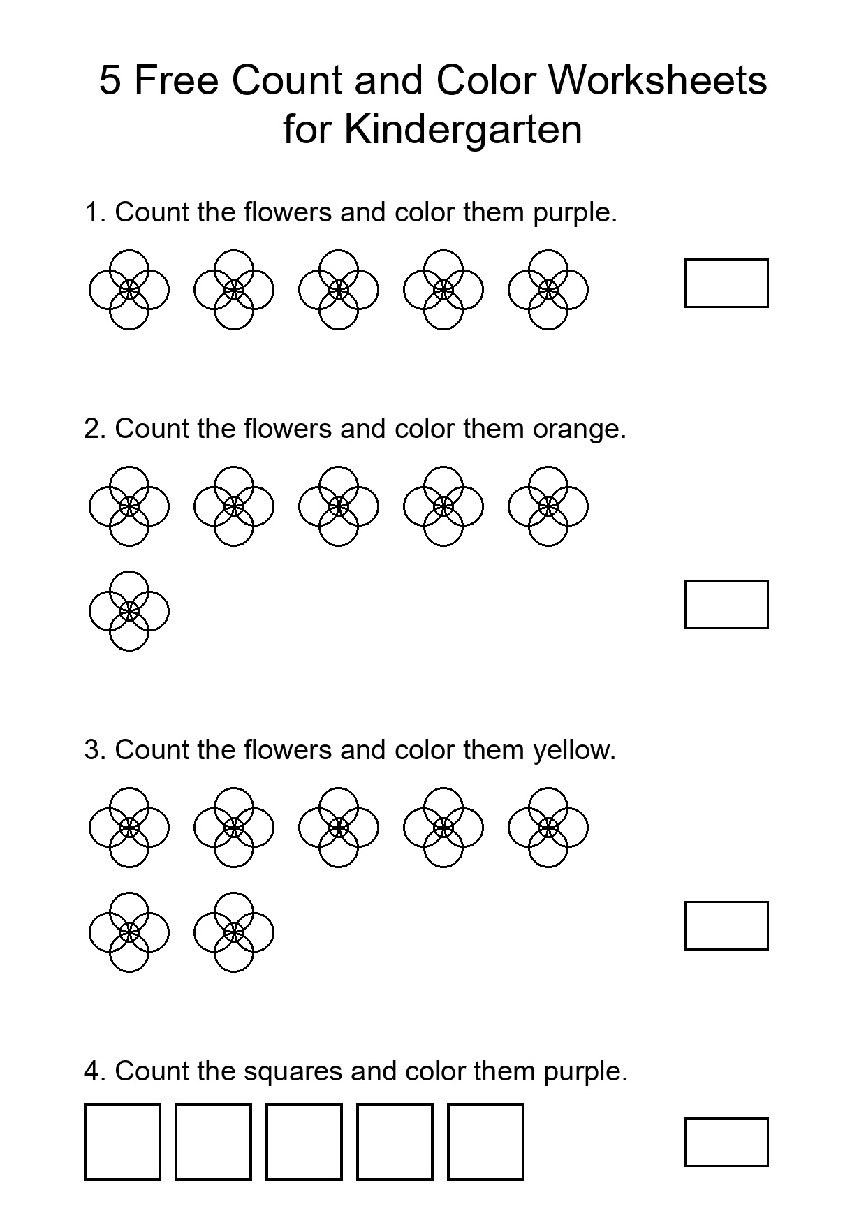 5 Free Count and Color Worksheets for Kindergarten