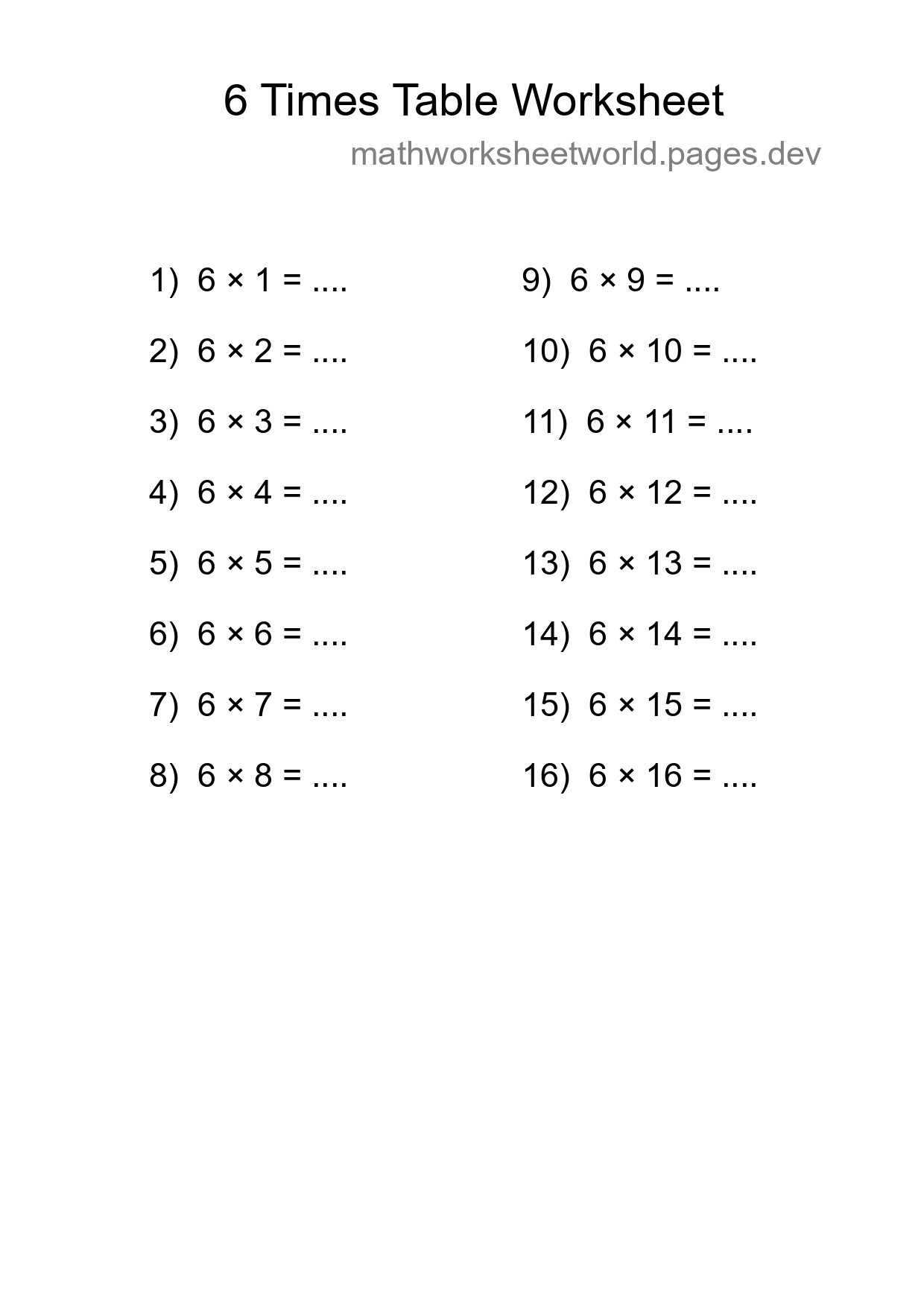 6 Times Table Worksheet For Grade 3 - Part 259