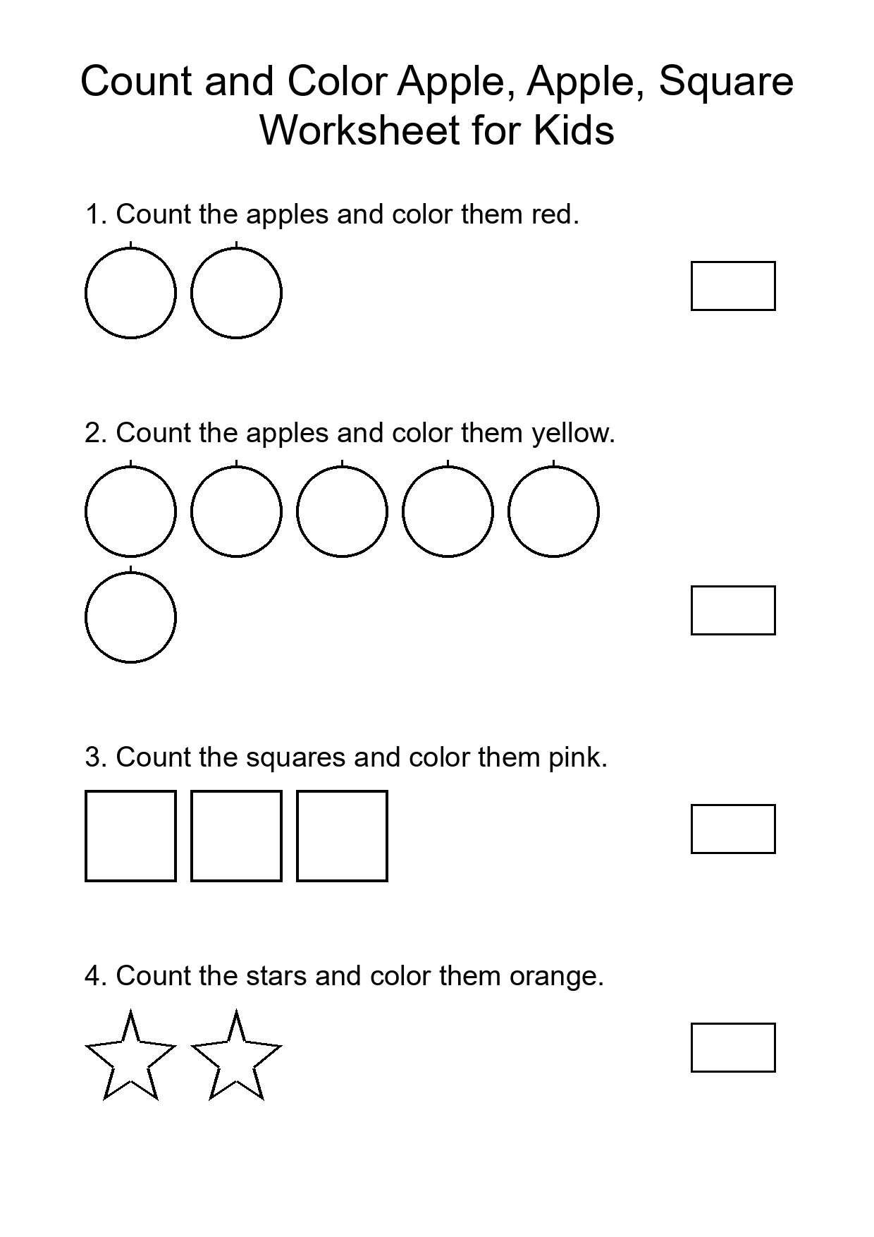 Count and Color Apple, Apple, Square Worksheet for Kids