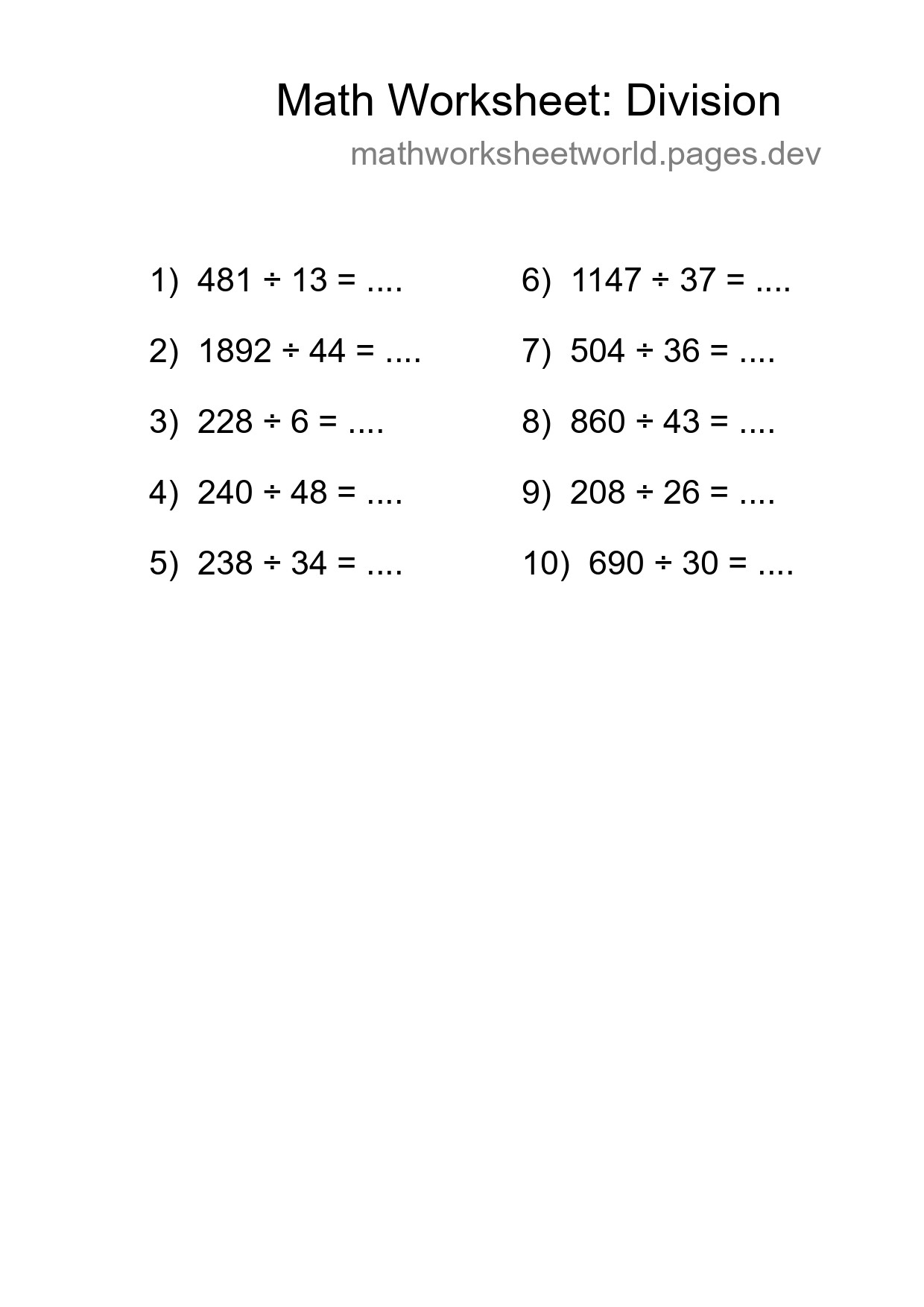 Free 10 Division Math Worksheet For Grade 2 With Answers - Part 204