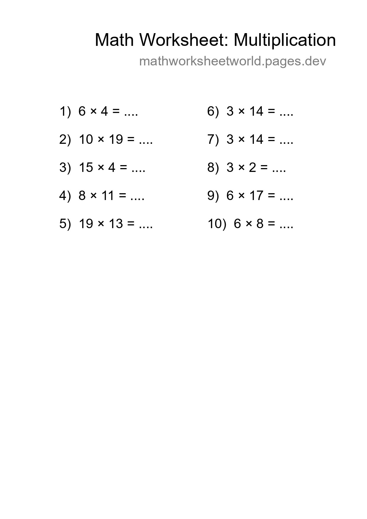 Free 10 Multiplication Math Worksheet For Grade 2 - Part 137