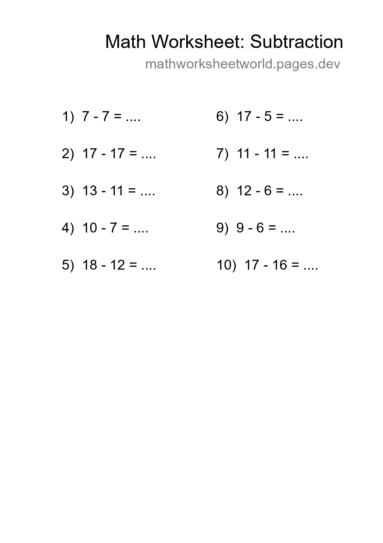 Free 10 Subtraction Math Worksheet For Grade 2 - Part 148