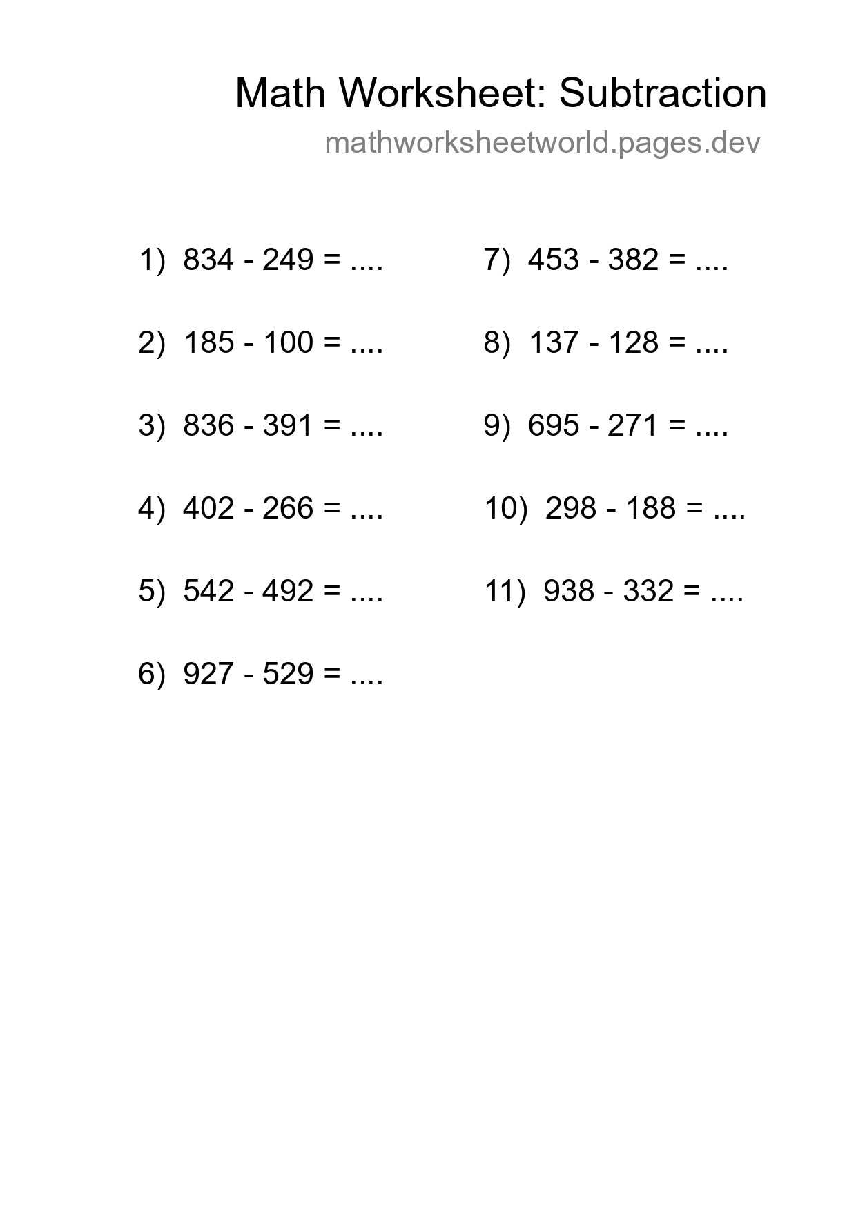 Free 11 Subtraction Math Worksheet For Grade 5 With Answers - Part 228