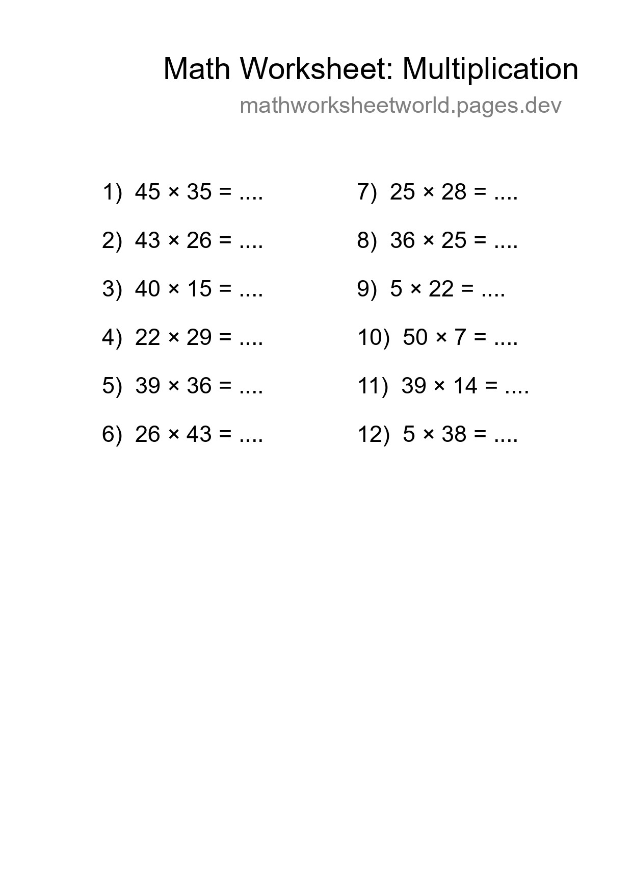 Free 12 Multiplication Math Worksheet For Grade 2 - Part 237
