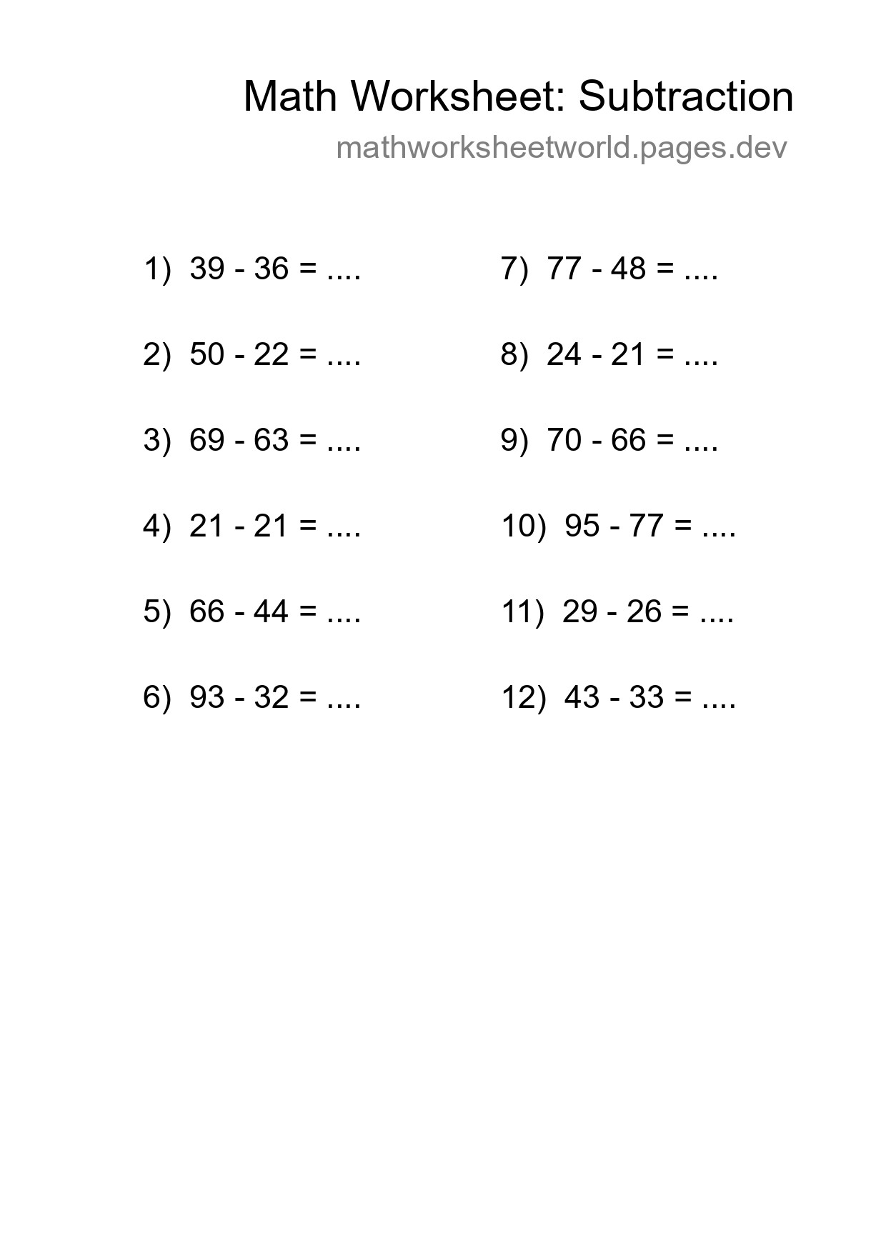 Free 12 Subtraction Math Worksheet For Grade 3 - Part 238