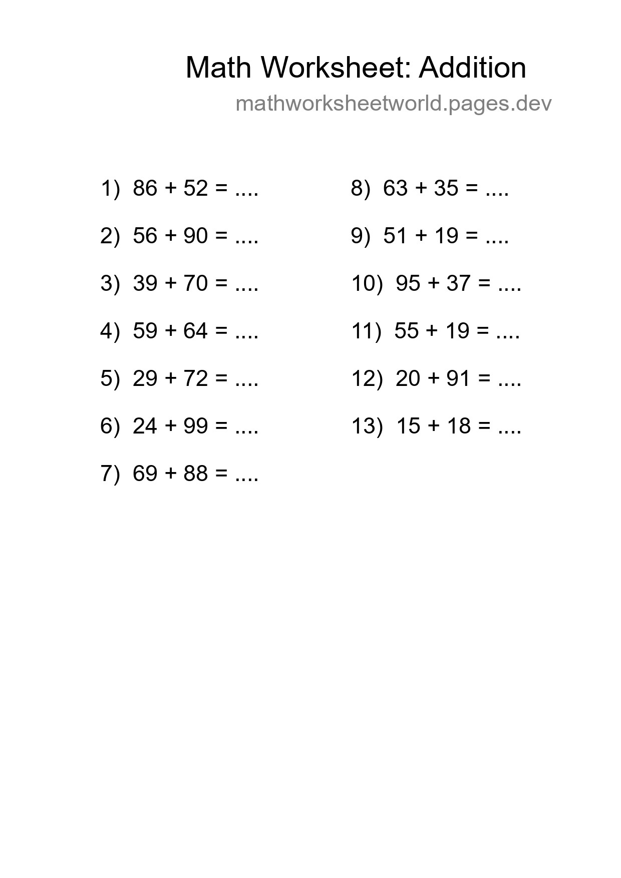 Free 13 Addition Math Worksheet For Grade 3 - Part 141