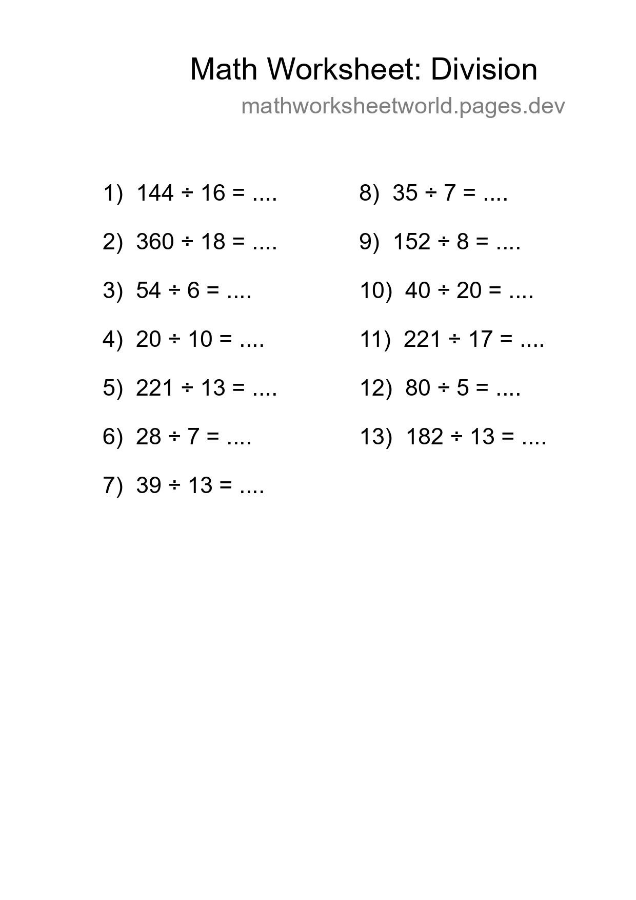 Free 13 Division Math Worksheet For Grade 2 - Part 254