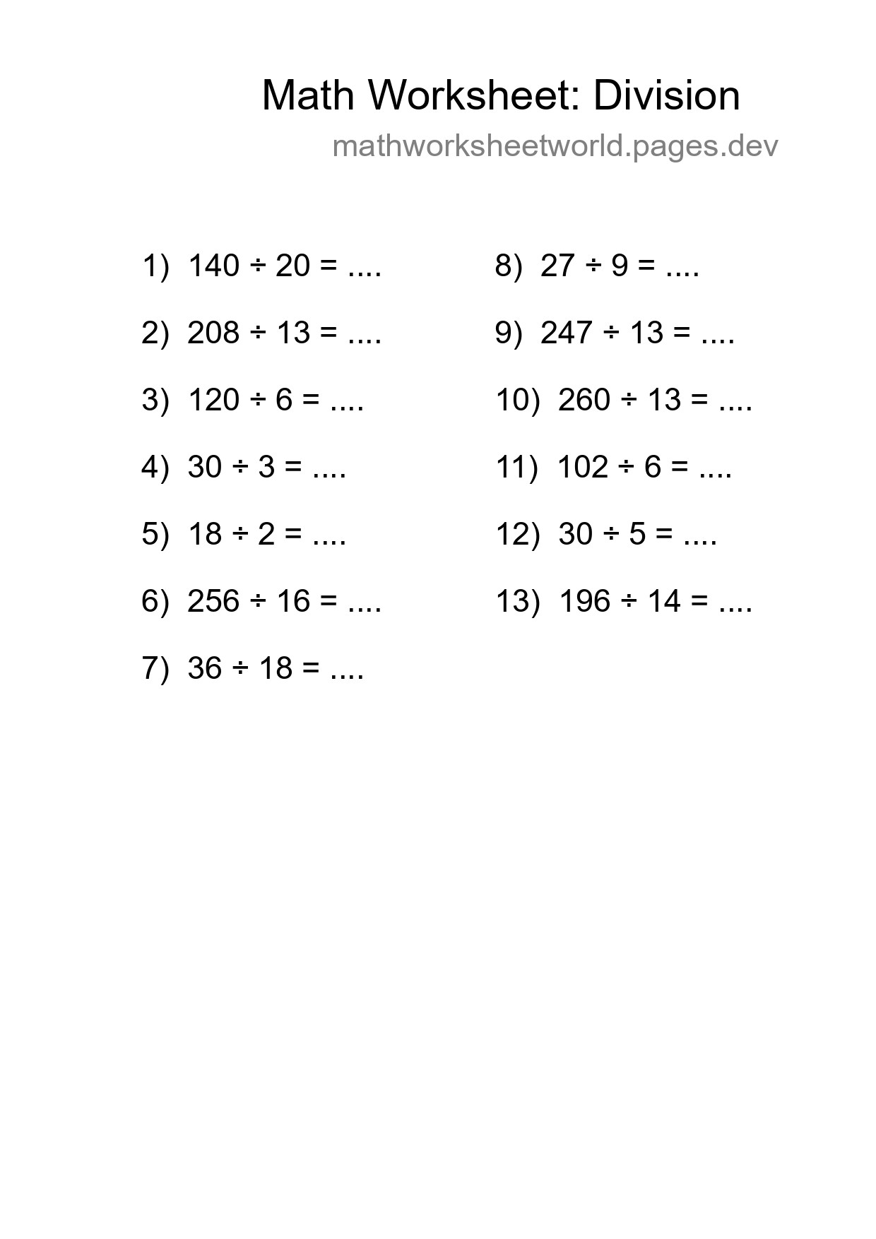 Free 13 Division Math Worksheet For Grade 2 With Answers - Part 44