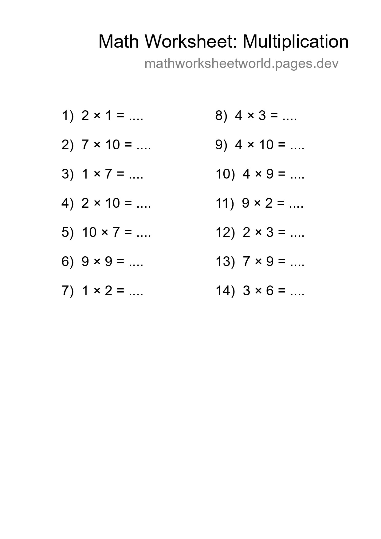 Free 14 Multiplication Math Worksheet For Grade 1 With Answers - Part 297