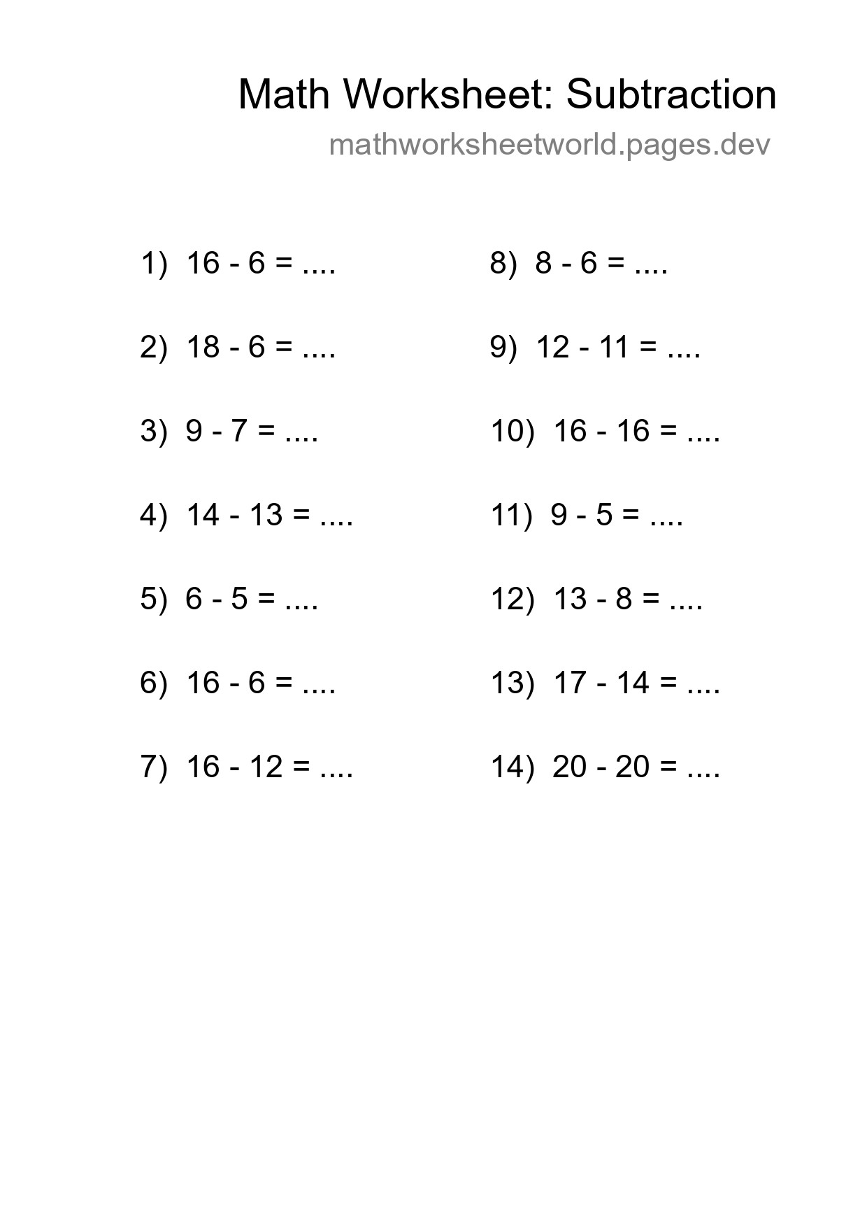 Free 14 Subtraction Math Worksheet For Grade 2 - Part 28