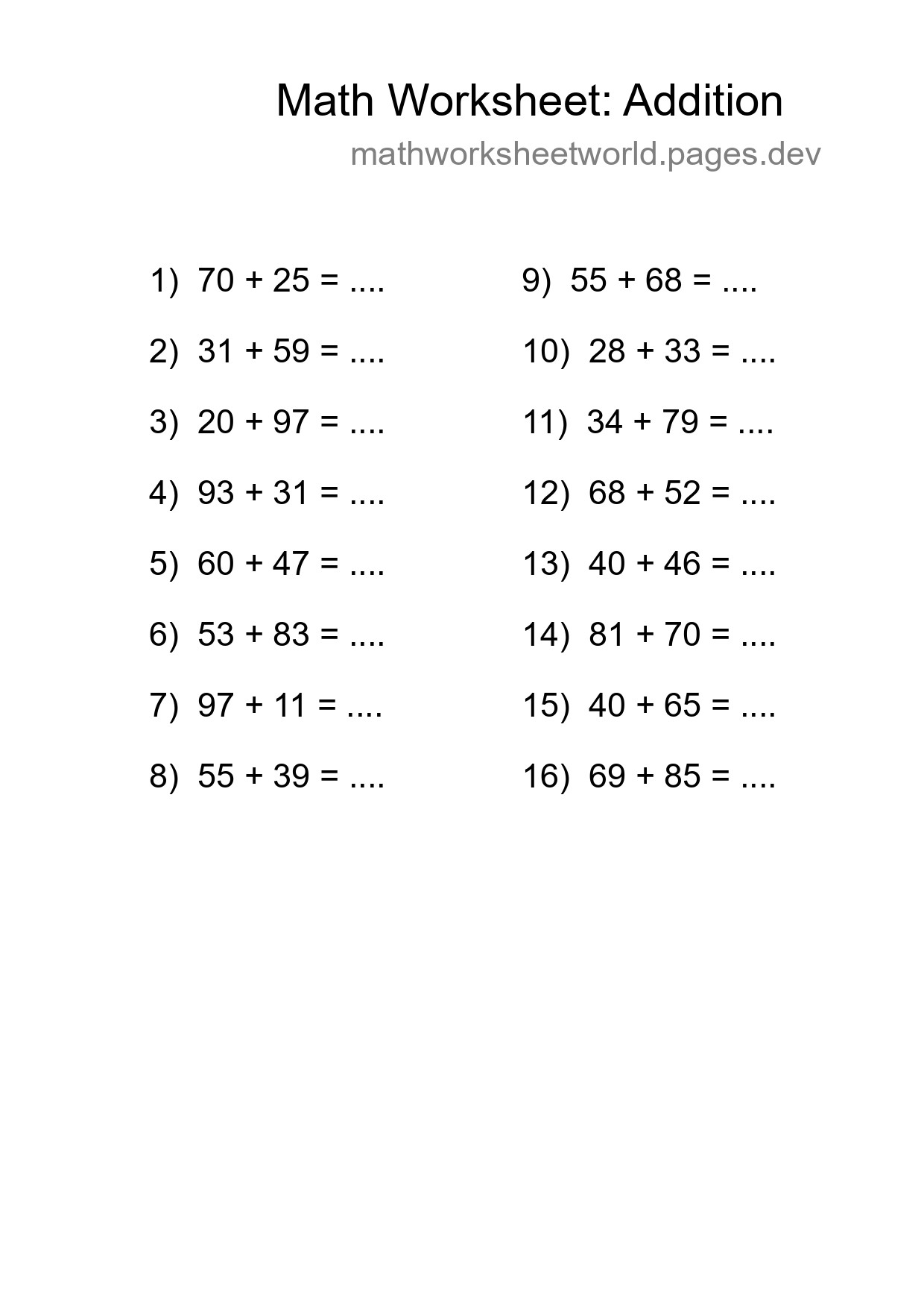 Free 16 Addition Math Worksheet For Grade 3 With Answers - Part 81