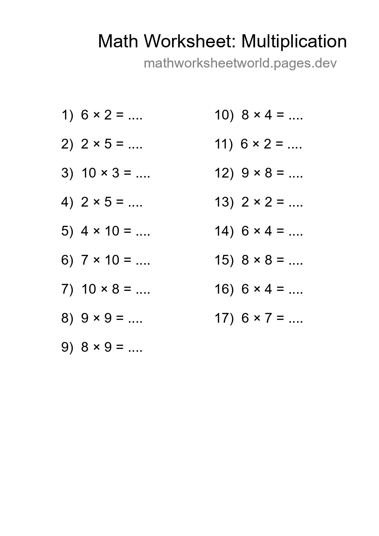 Free 17 Multiplication Math Worksheet For Grade 1 - Part 27