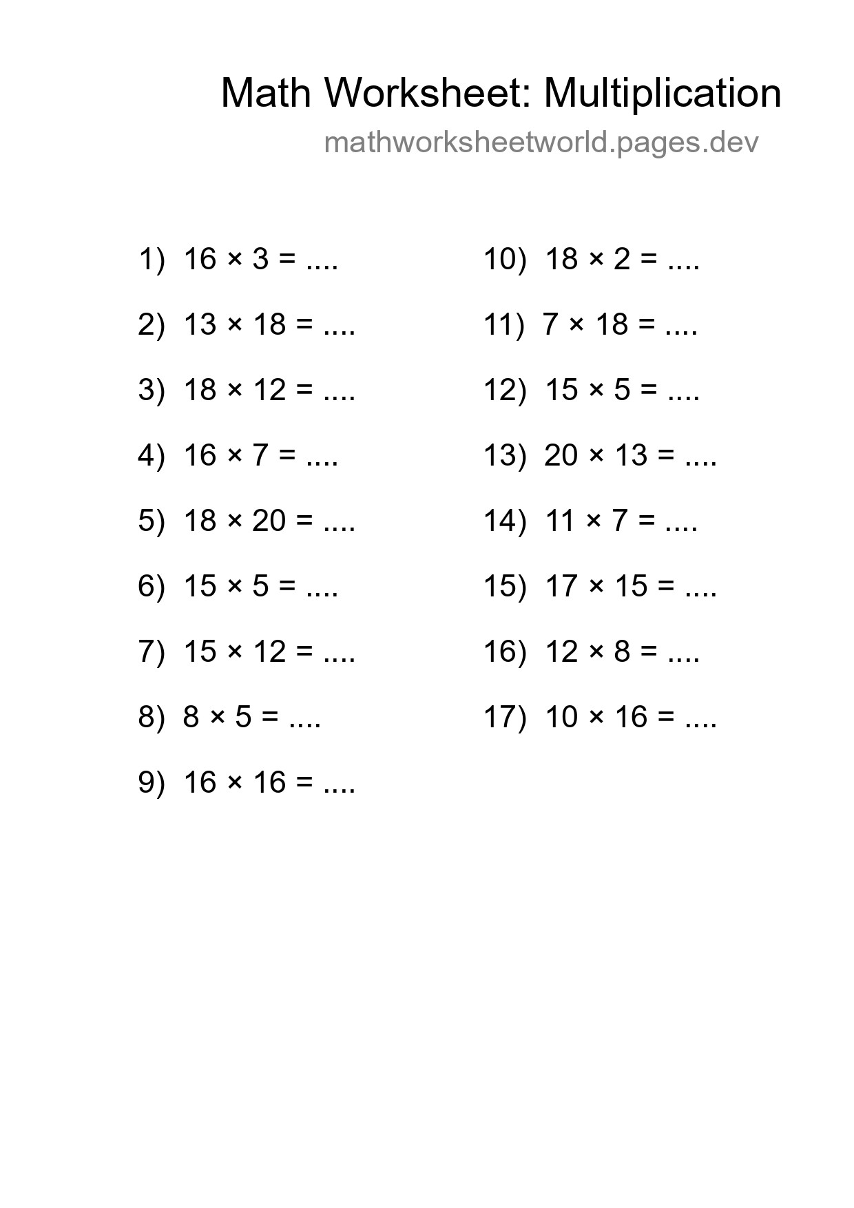 Free 17 Multiplication Math Worksheet For Grade 2 - Part 287