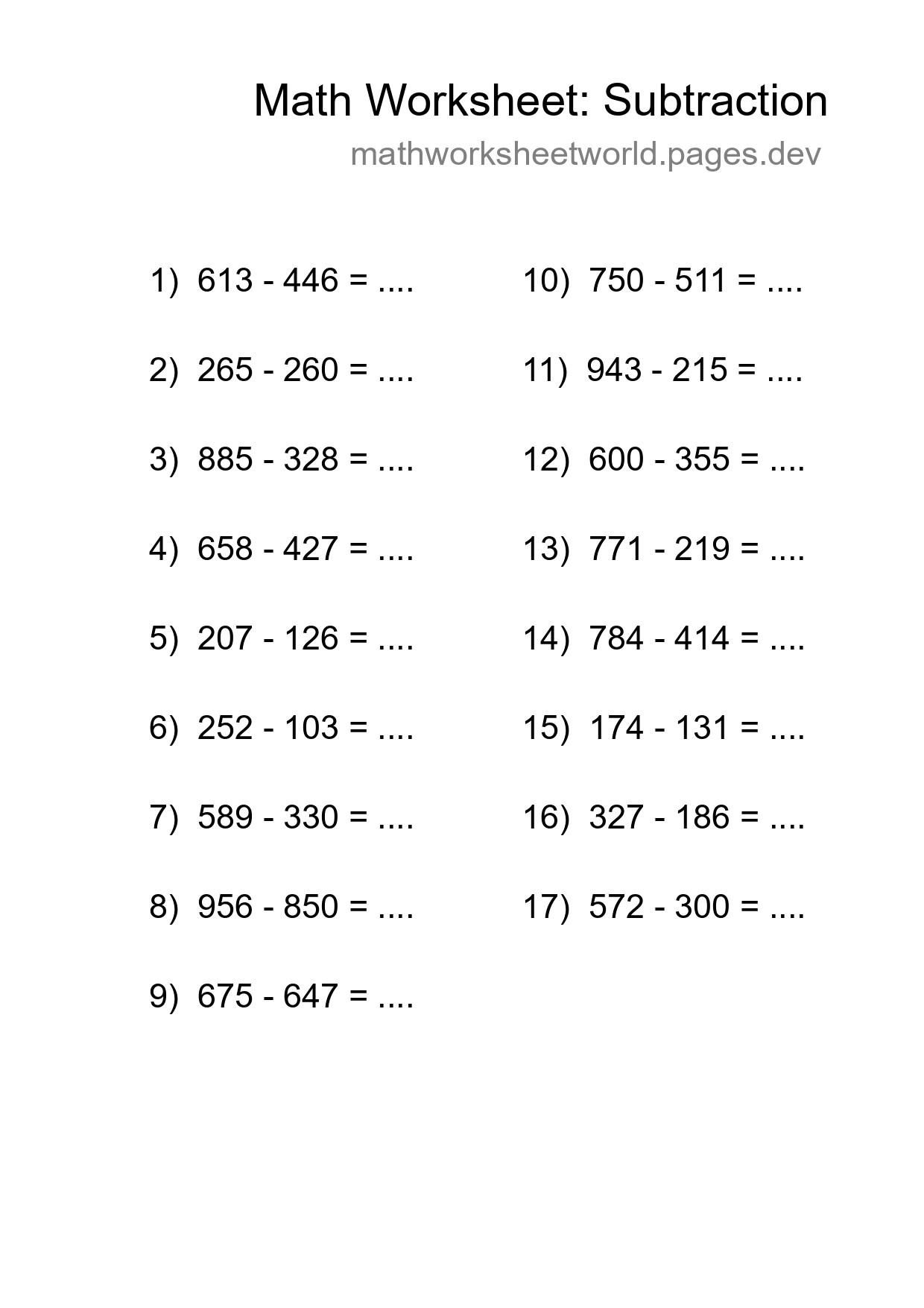 Free 17 Subtraction Math Worksheet For Grade 5 With Answers - Part 258
