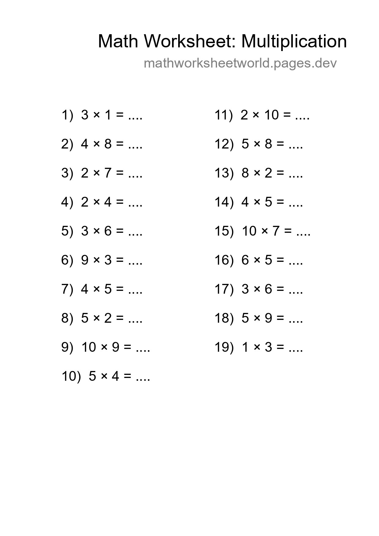 Free 19 Multiplication Math Worksheet For Grade 1 - Part 17