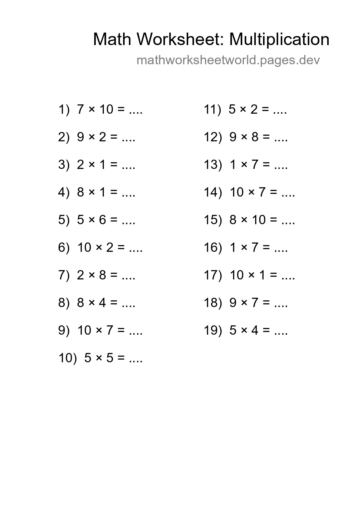 Free 19 Multiplication Math Worksheet For Grade 1 - Part 77