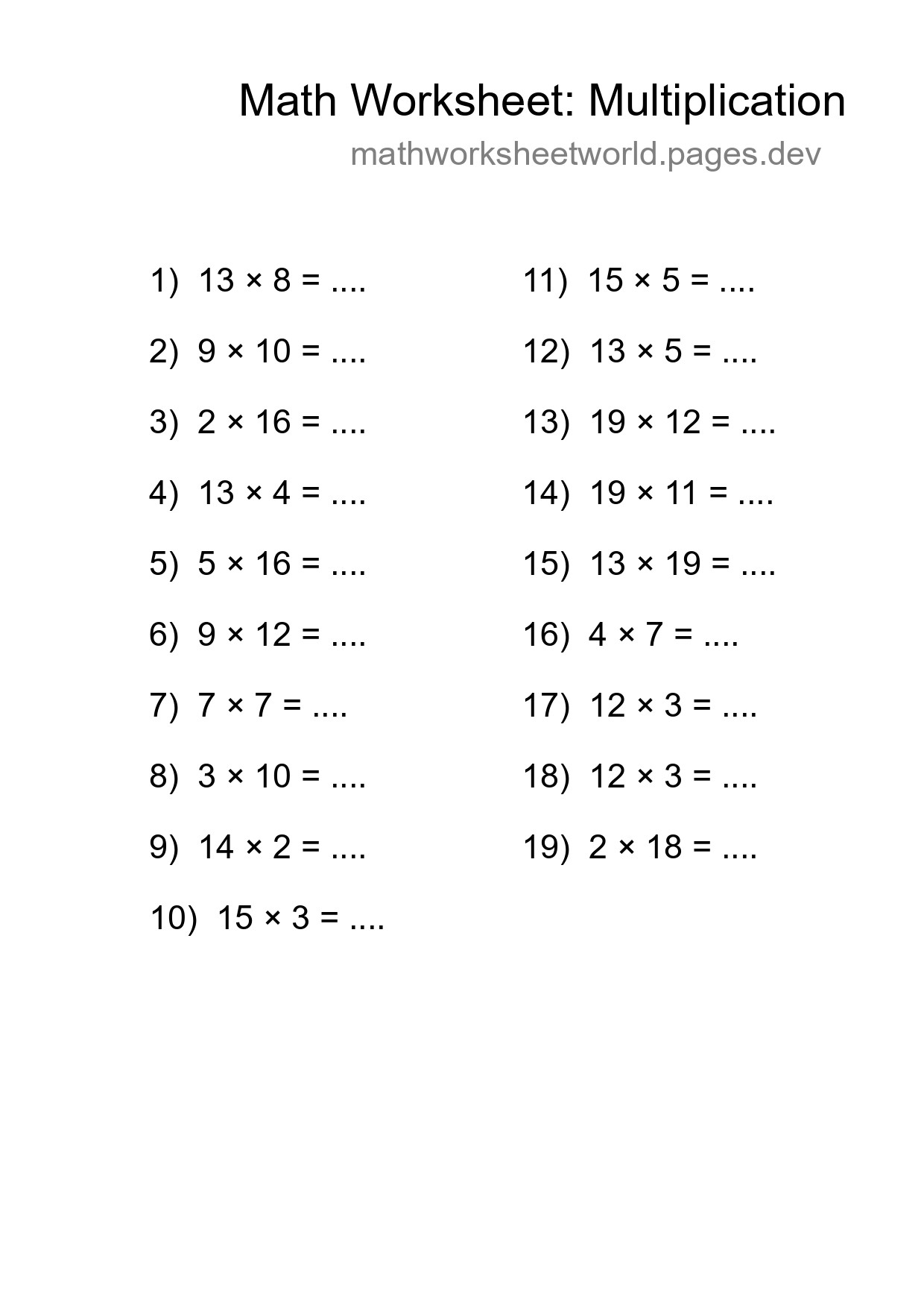 Free 19 Multiplication Math Worksheet For Grade 2 With Answers - Part 147