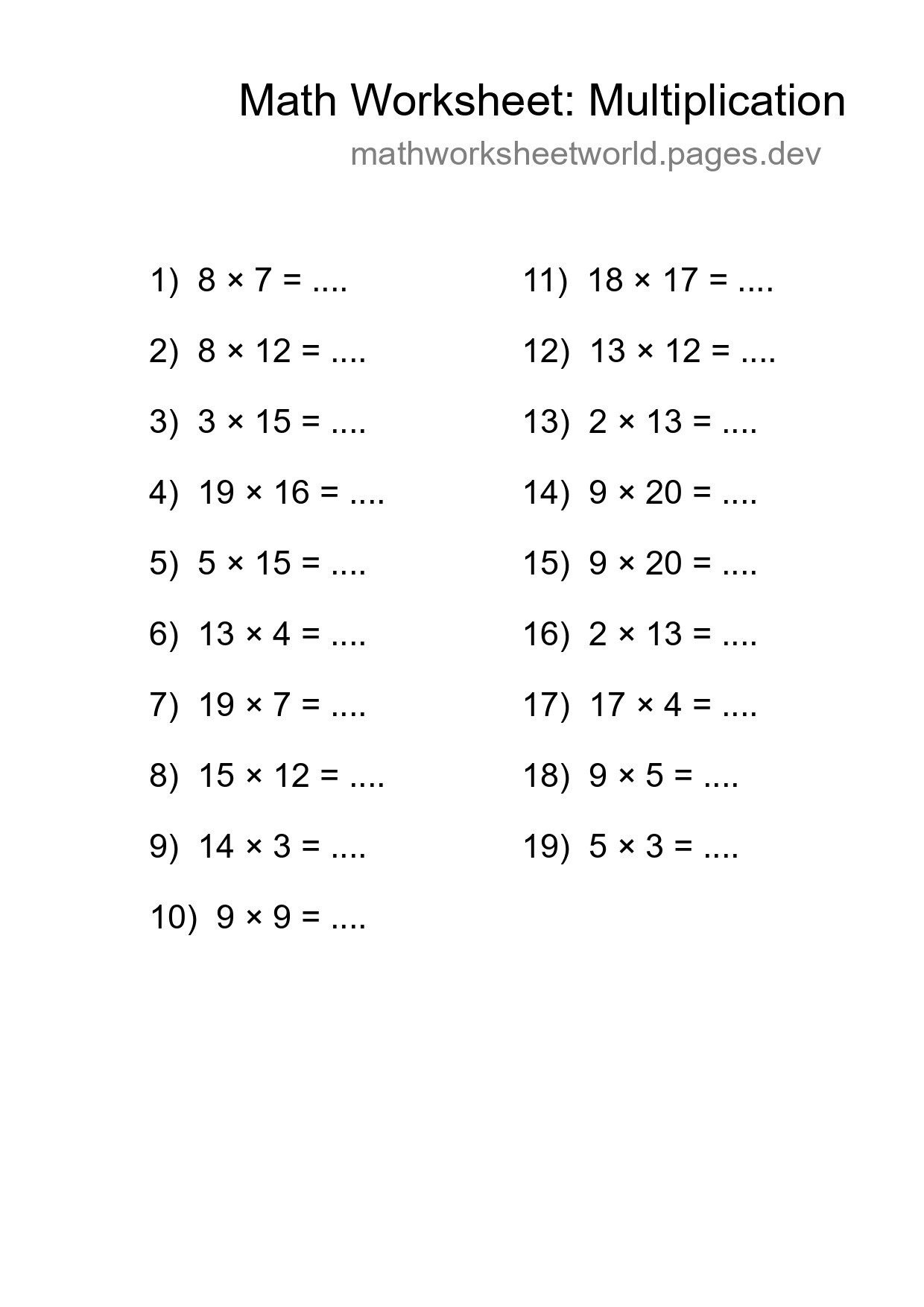 Free 19 Multiplication Math Worksheet For Grade 2 With Answers - Part 167