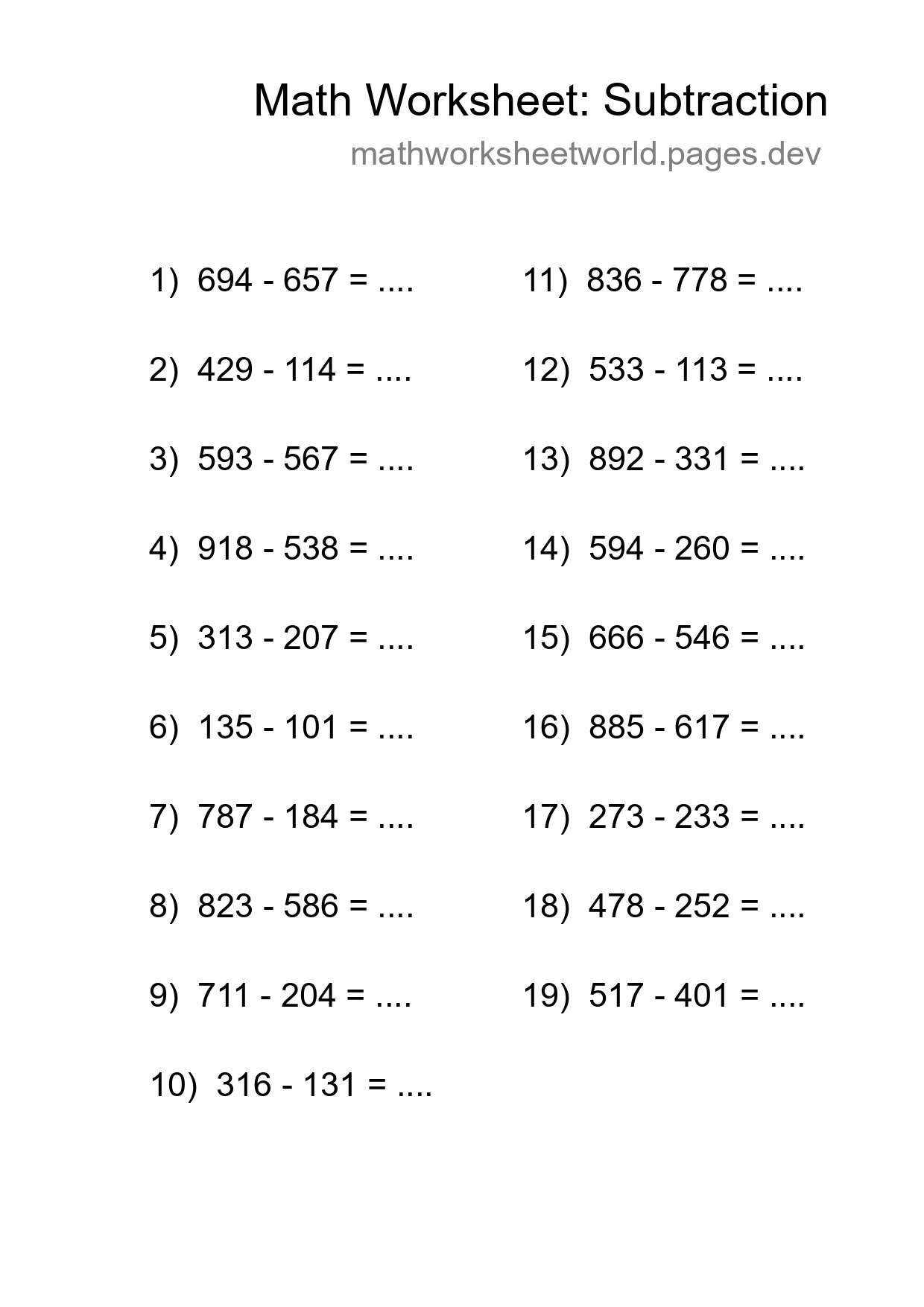 Free 19 Subtraction Math Worksheet For Grade 5 - Part 68