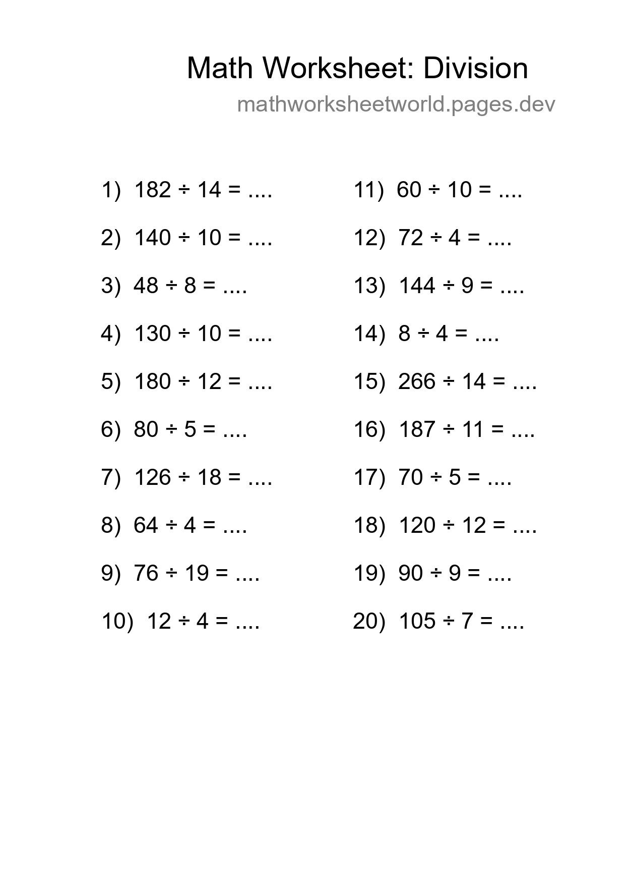 Free 20 Division Math Worksheet For Grade 2 - Part 234