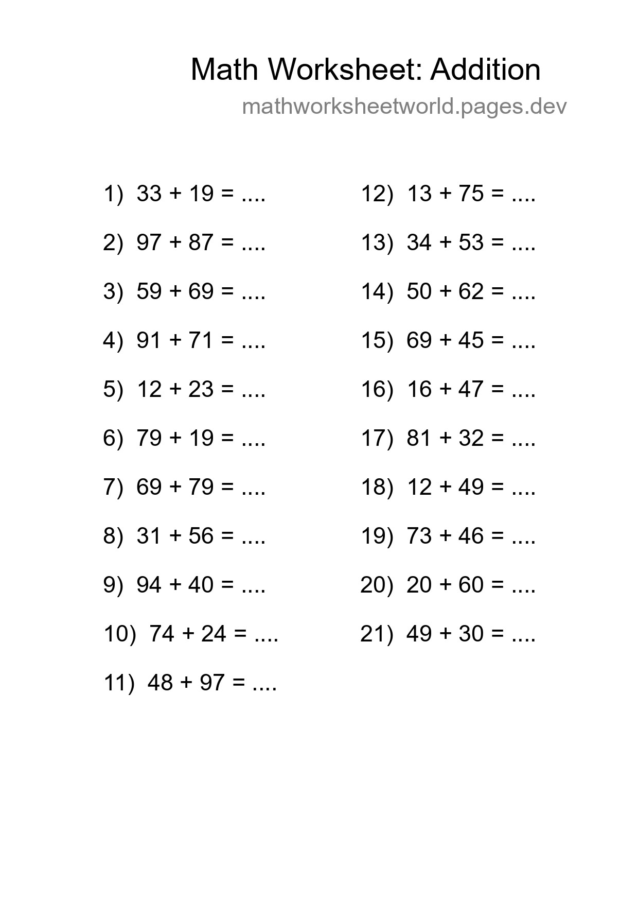 Free 21 Addition Math Worksheet For Grade 3 With Answers - Part 111