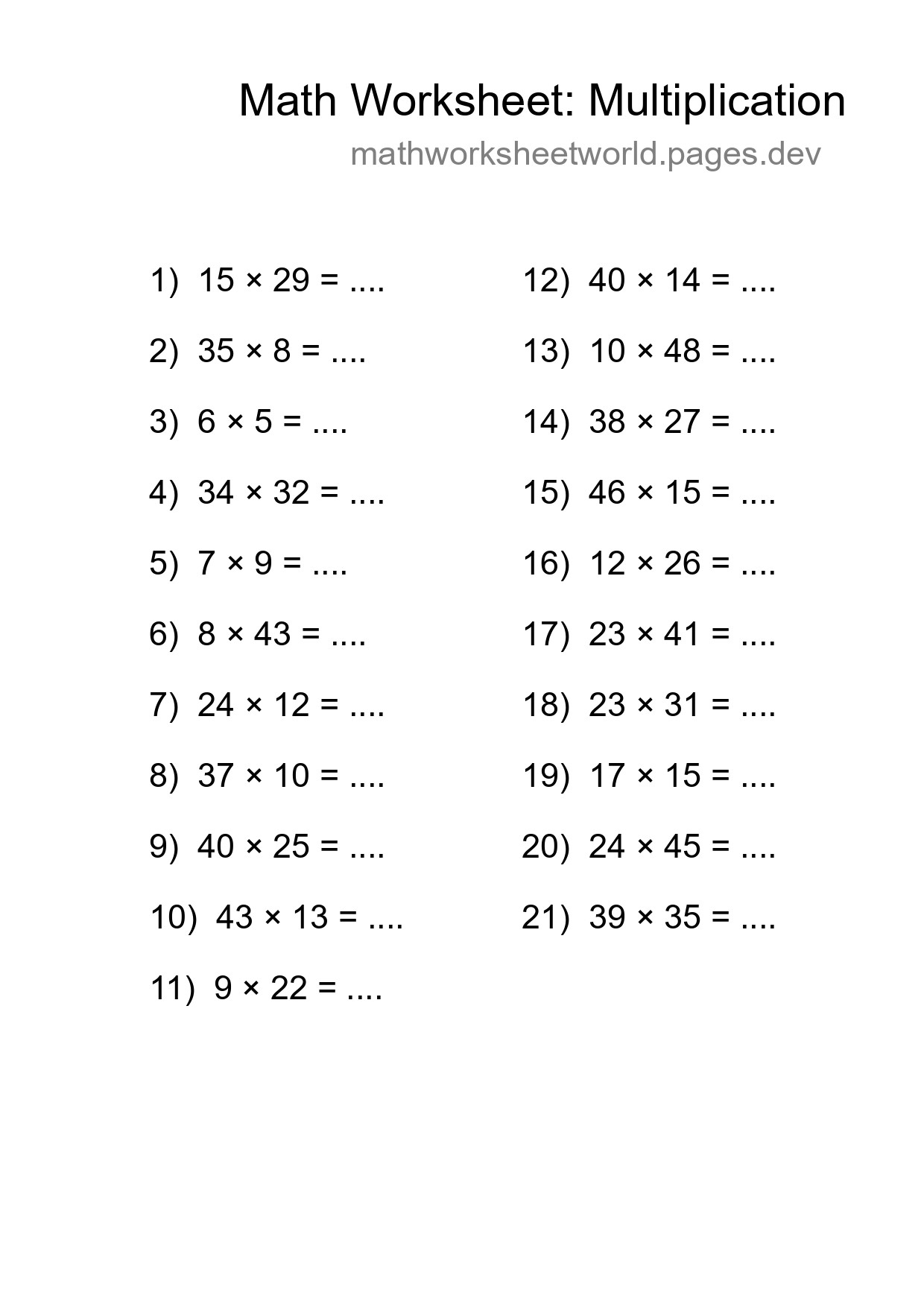 Free 21 Multiplication Math Worksheet For Grade 2 - Part 277
