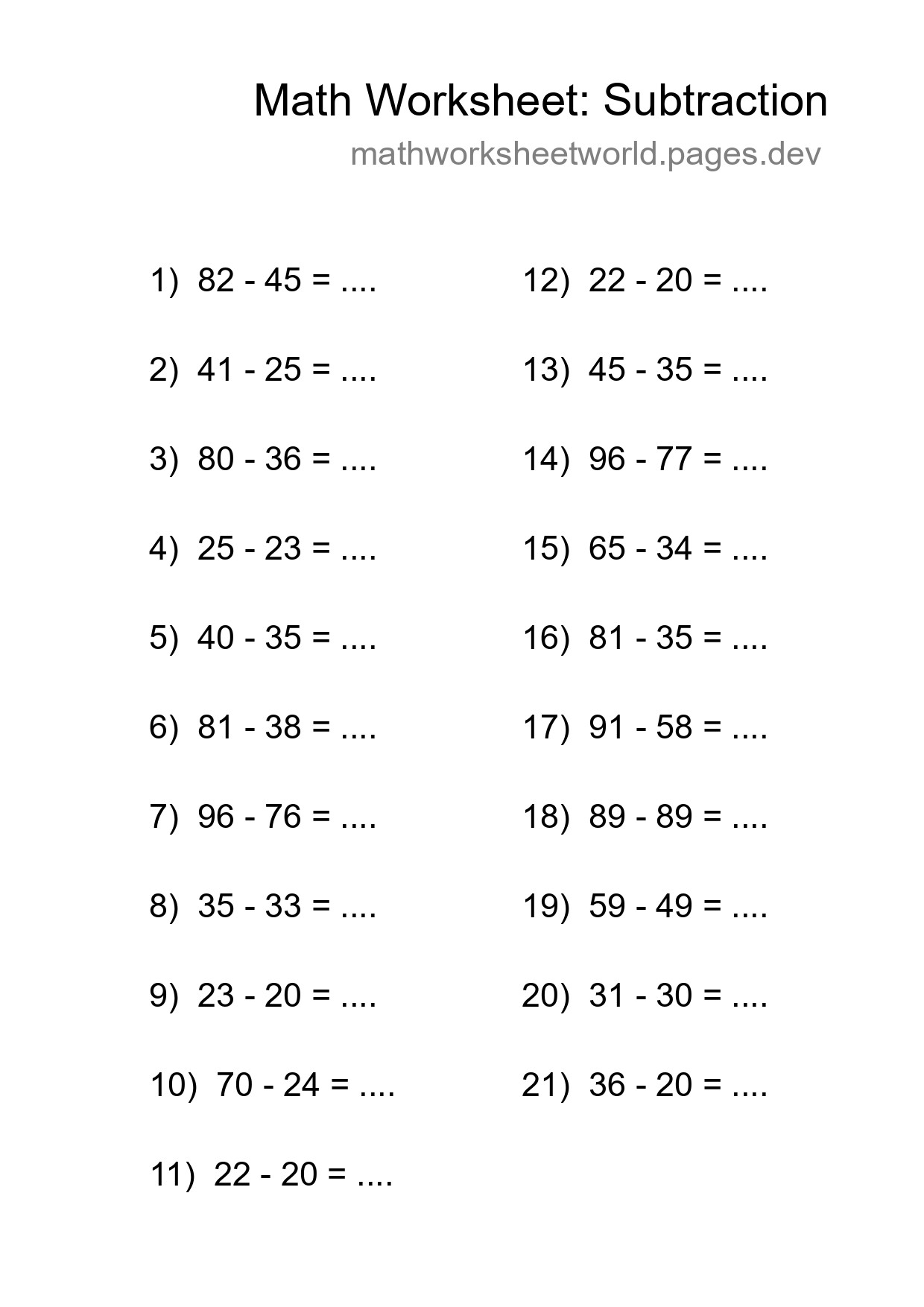 Free 21 Subtraction Math Worksheet For Grade 3 - Part 88