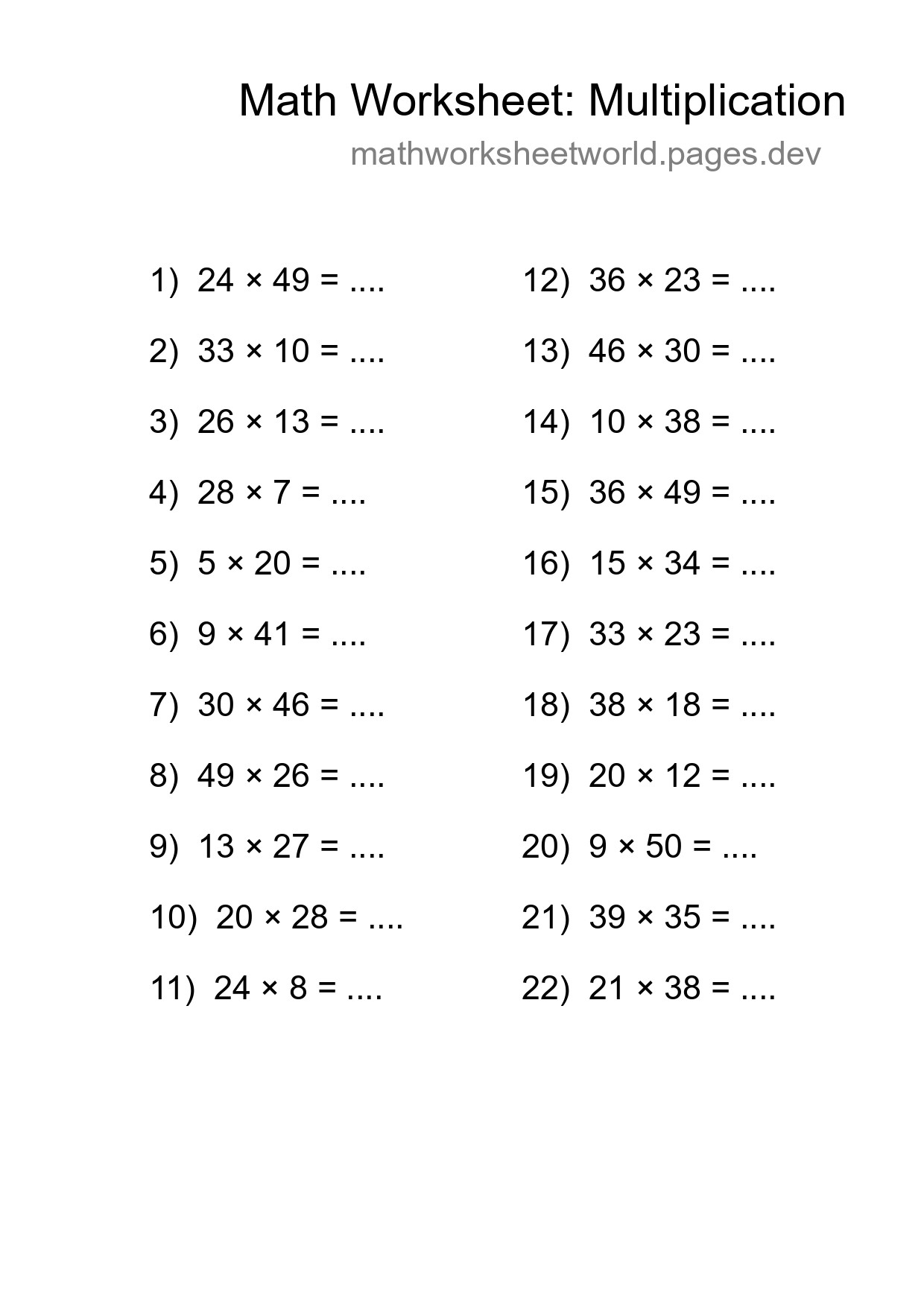 Free 22 Multiplication Math Worksheet For Grade 2 With Answers - Part 187