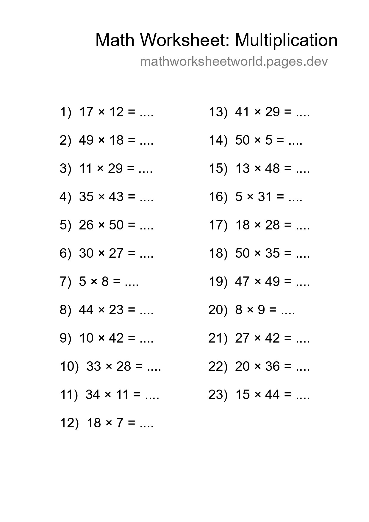 Free 23 Multiplication Math Worksheet For Grade 2 With Answers - Part 57
