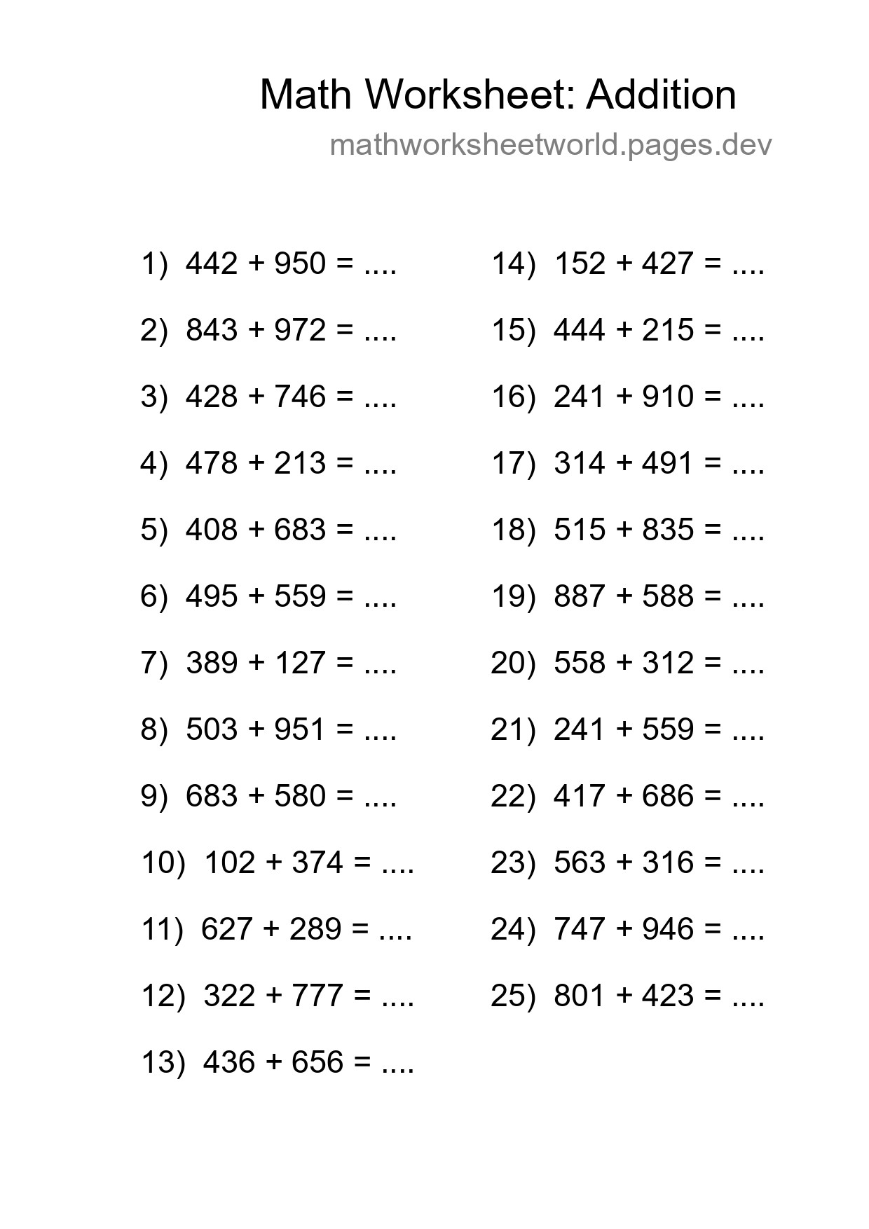 Free 25 Addition Math Worksheet For Grade 5 - Part 181