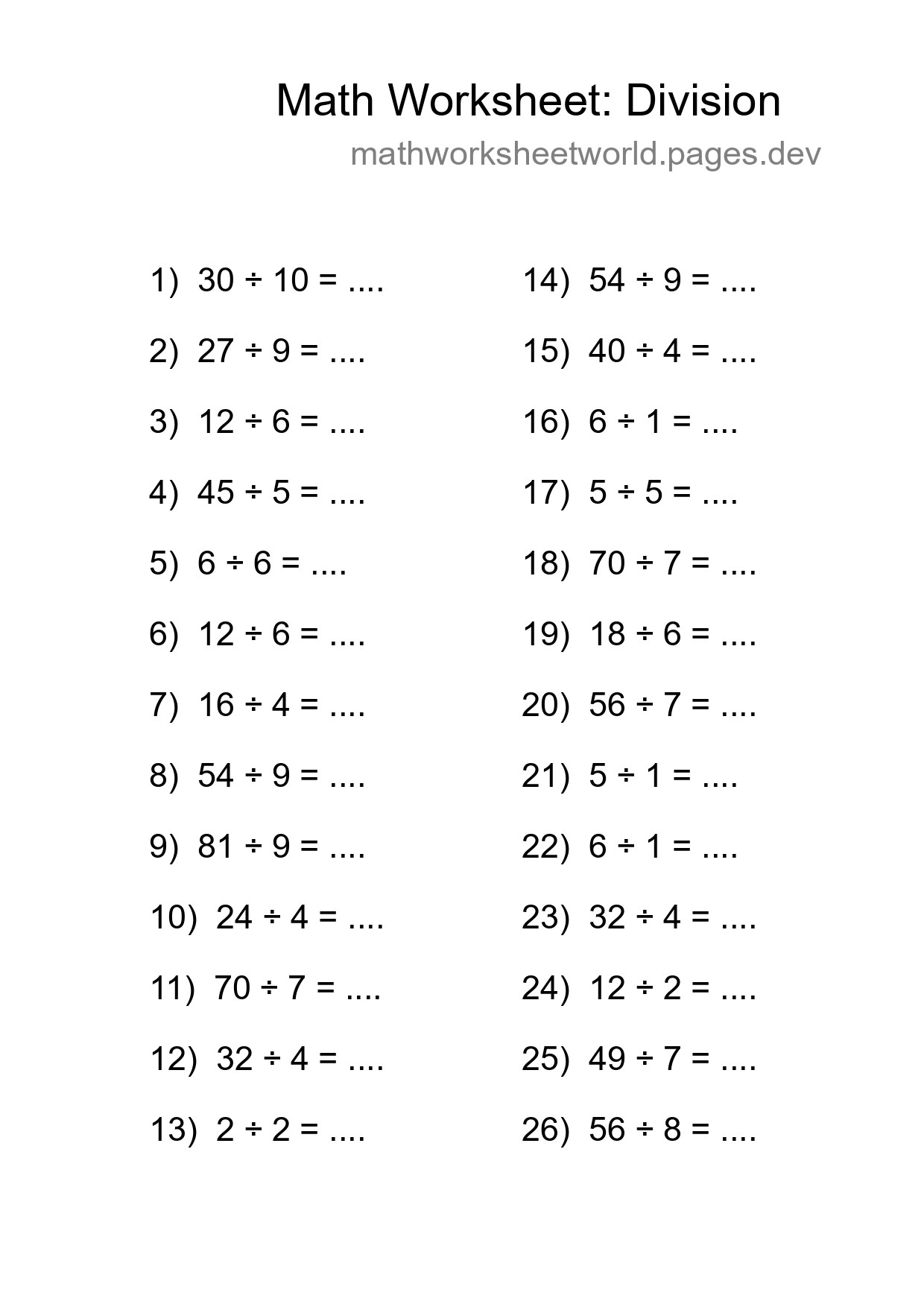 Free 26 Division Math Worksheet For Grade 1 - Part 94