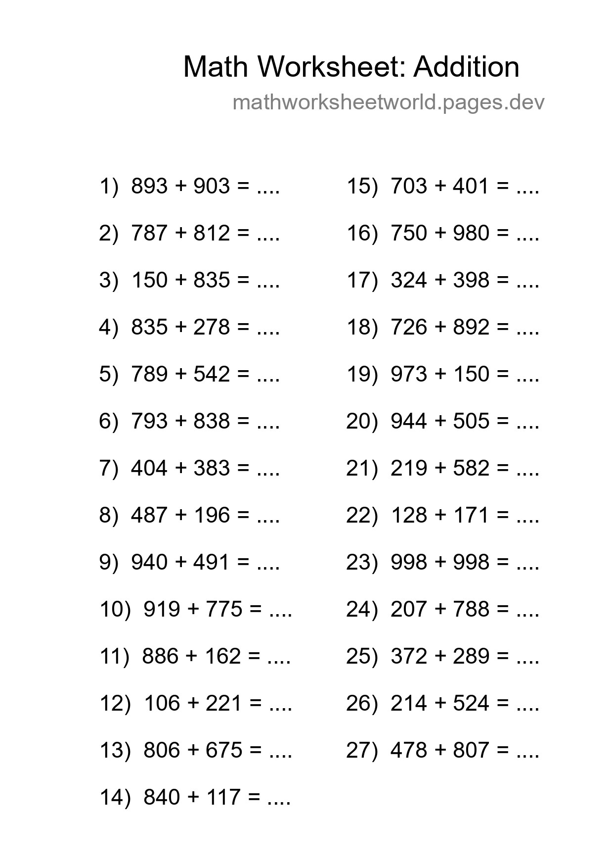 Free 27 Addition Math Worksheet For Grade 5 - Part 61