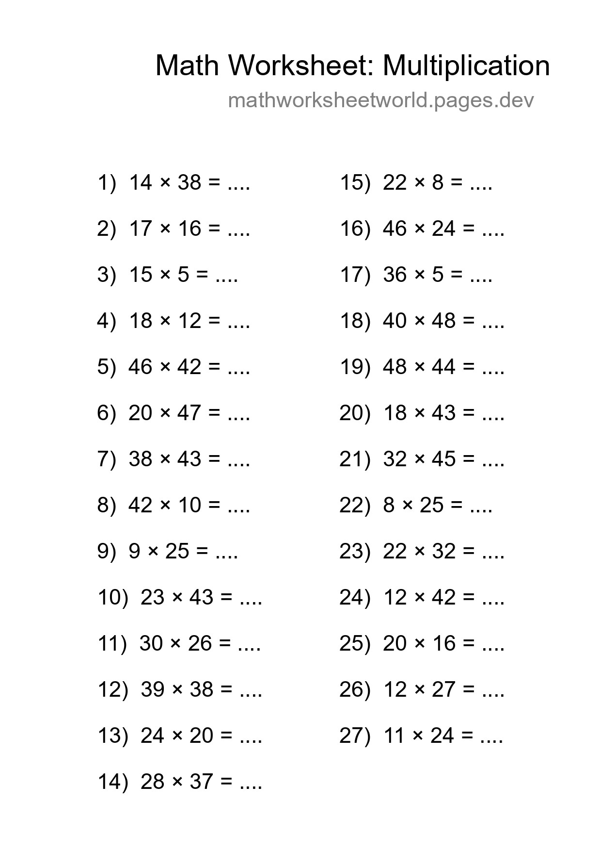 Free 27 Multiplication Math Worksheet For Grade 2 - Part 67