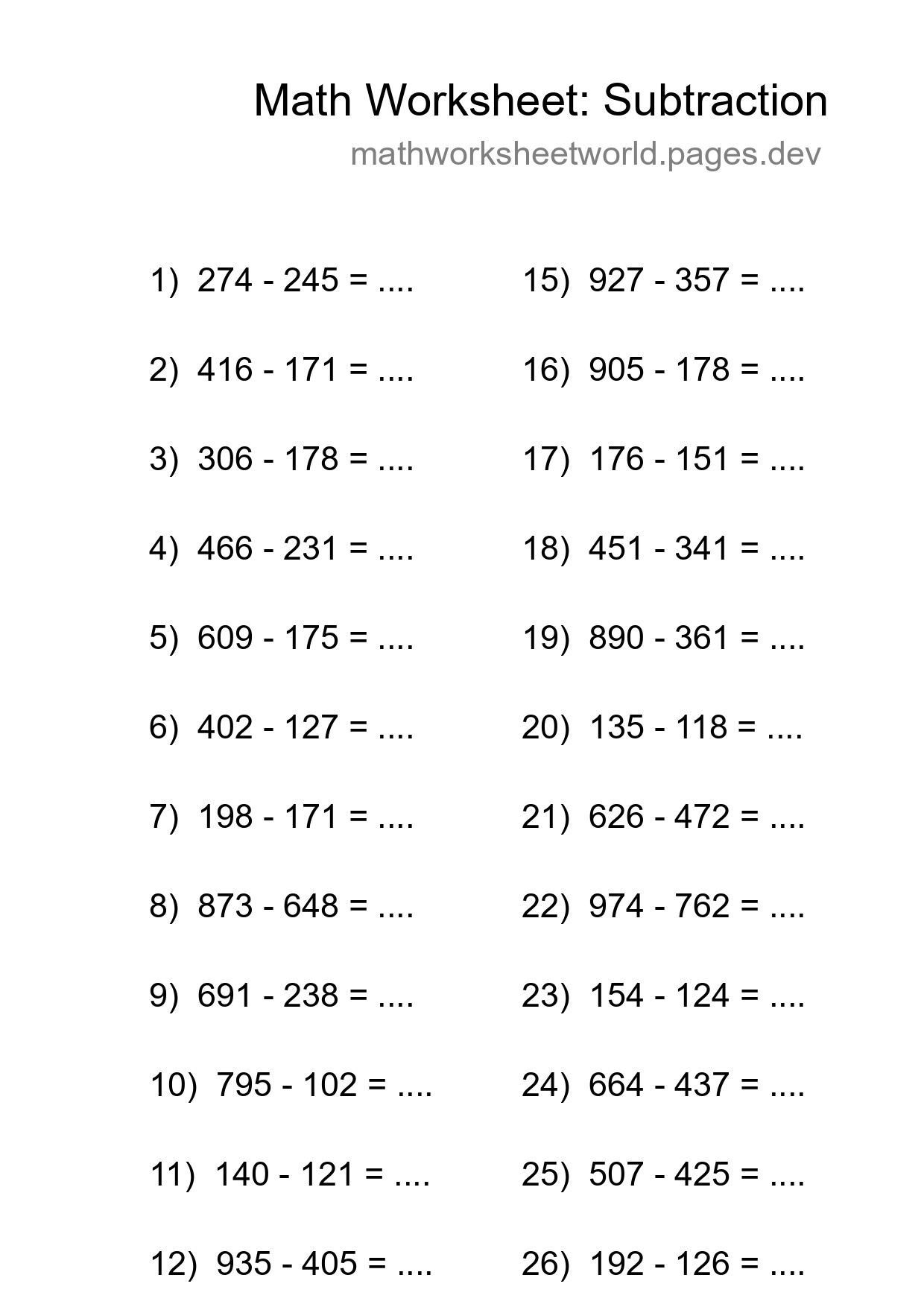 Free 27 Subtraction Math Worksheet For Grade 5 - Part 248