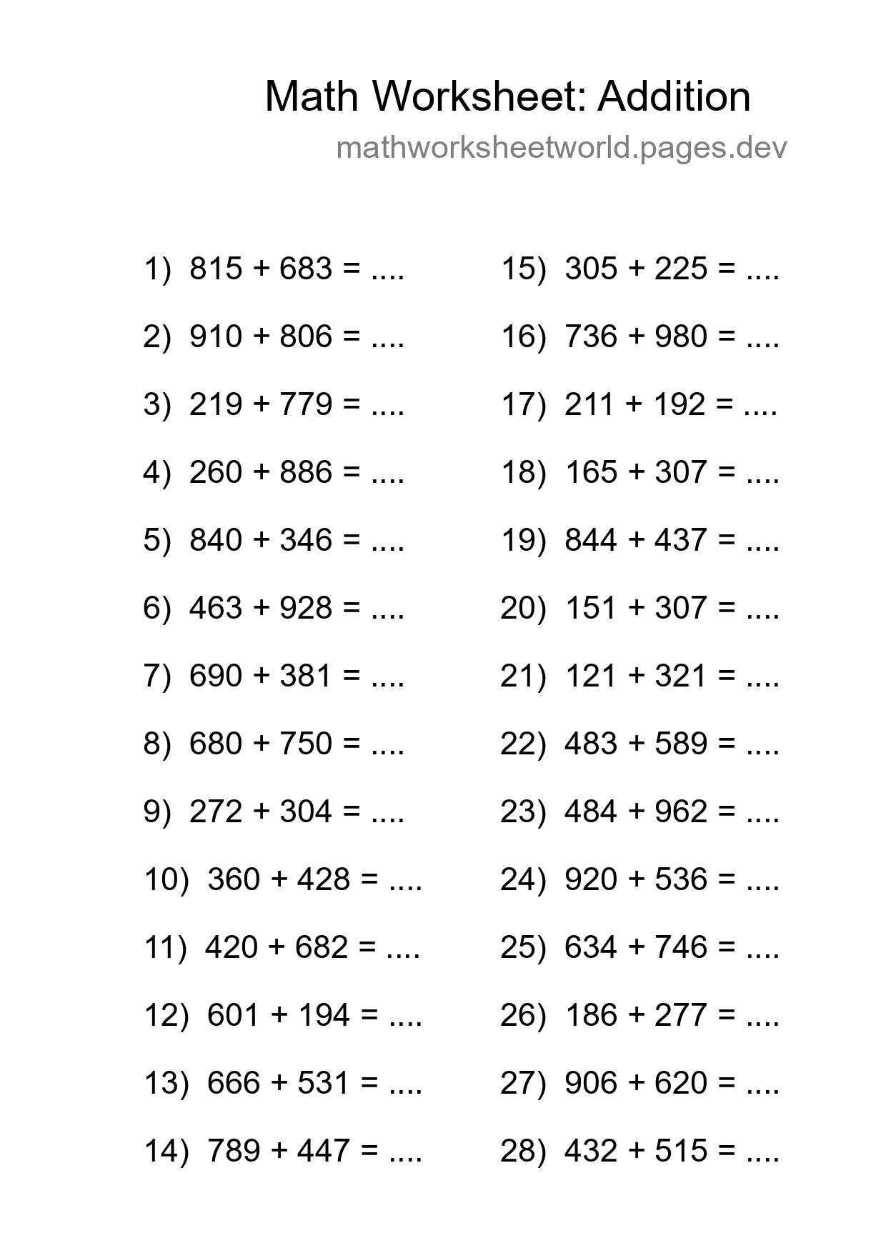 Free 28 Addition Math Worksheet For Grade 5 - Part 131