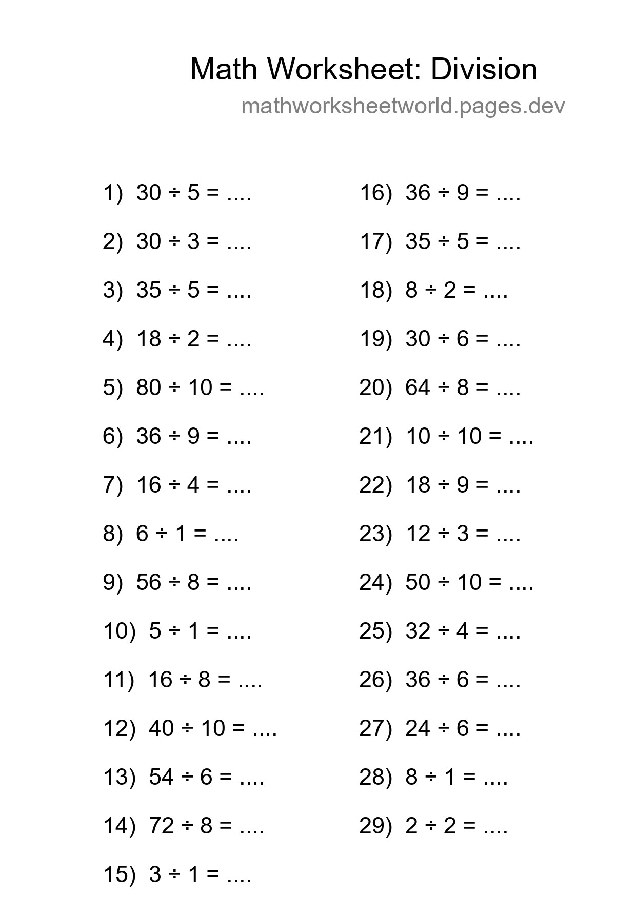 Free 29 Division Math Worksheet For Grade 1 - Part 194