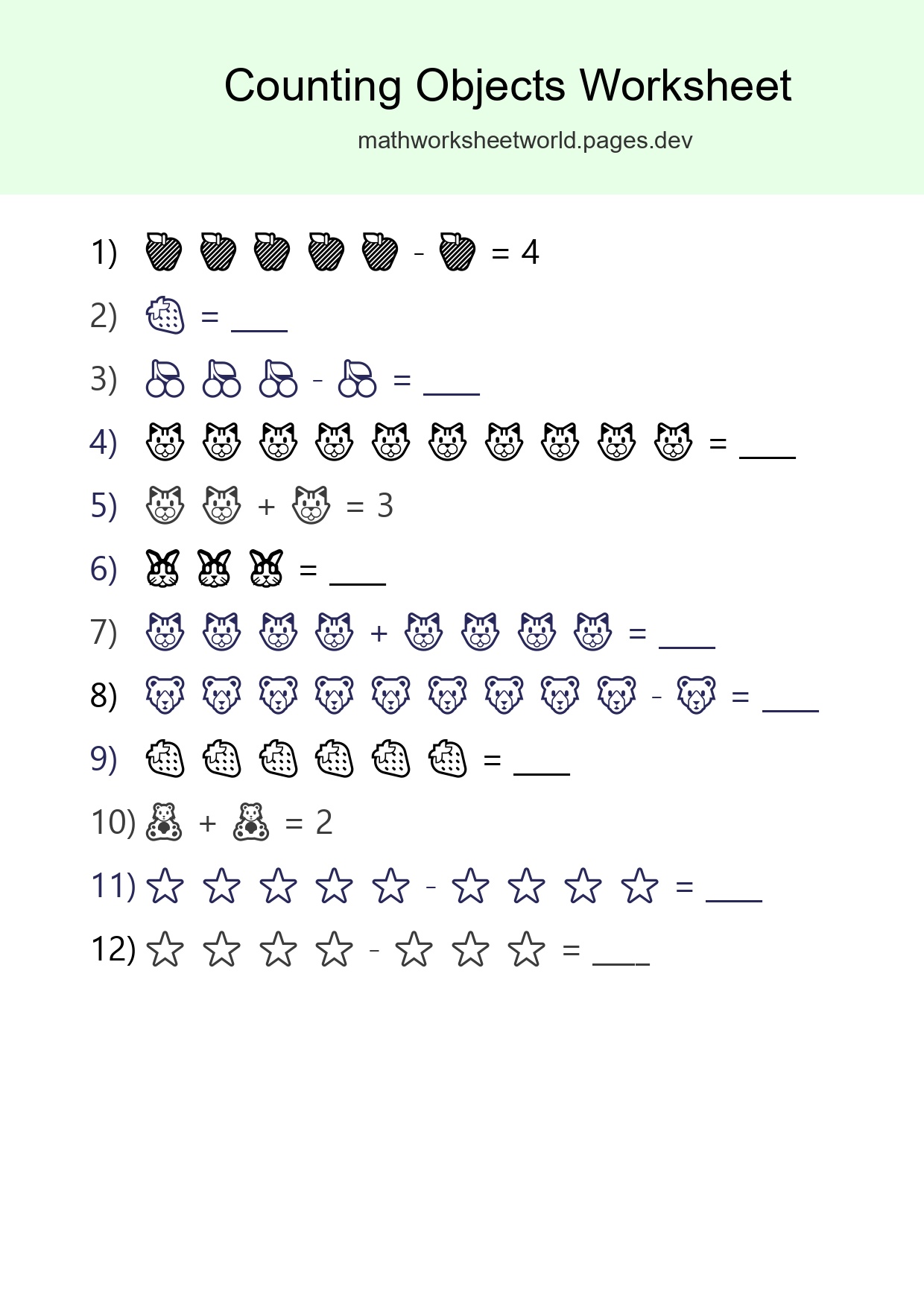 Free Counting Objects Worksheet For Kindergarten - Part 3