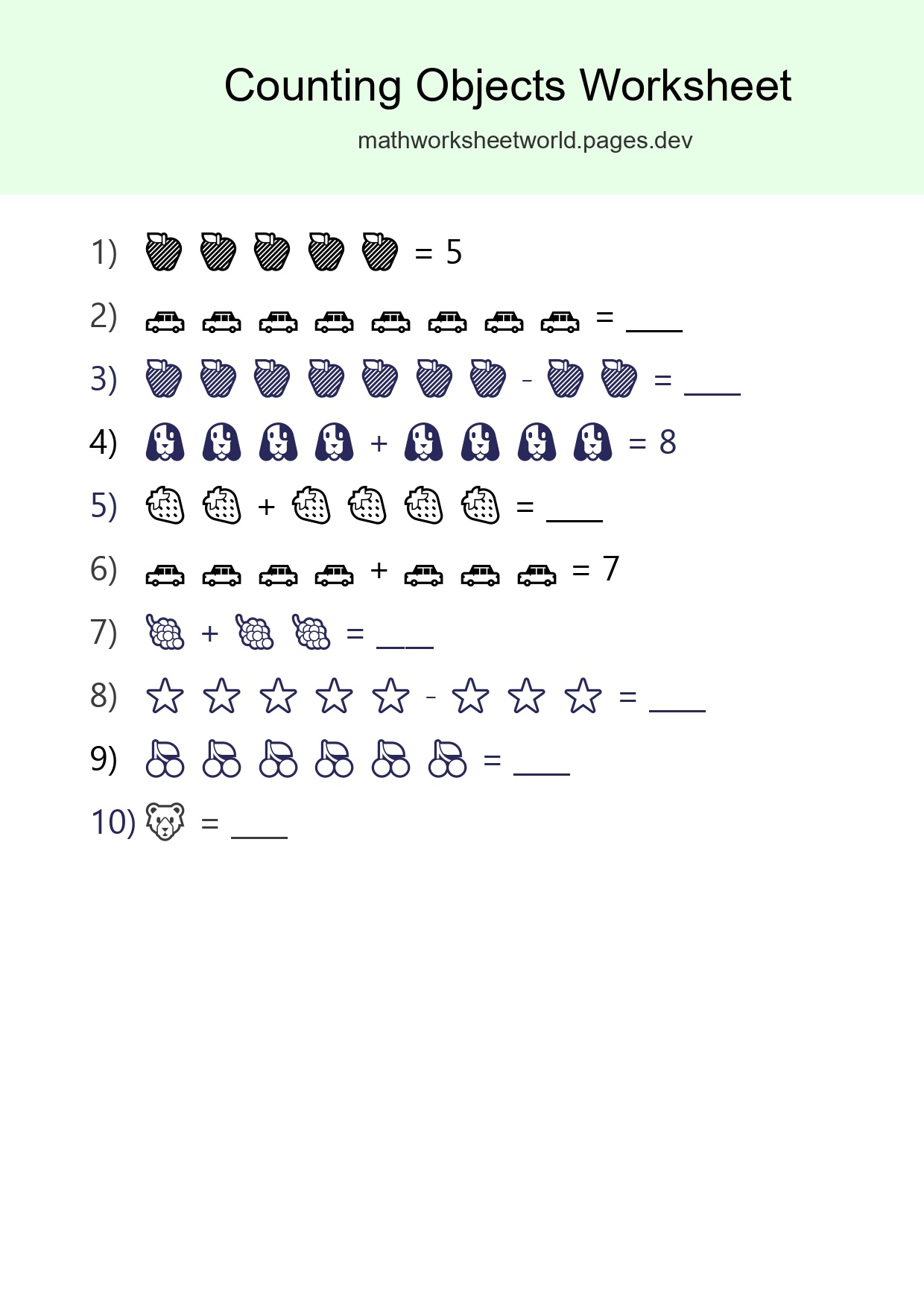 Free Counting Objects Worksheet For Kindergarten Printable - Part 263