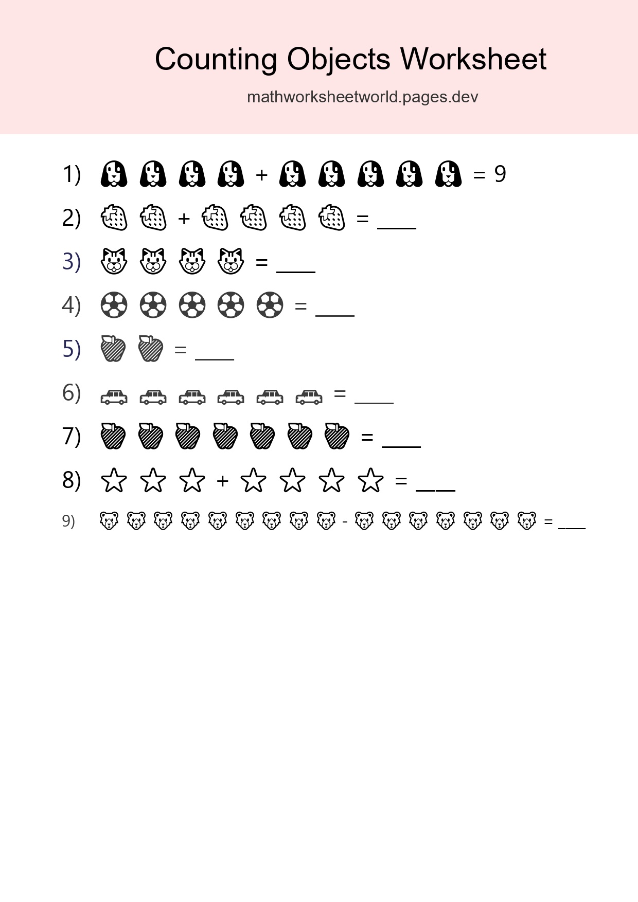 Free Counting Objects Worksheet For Kindergarten Printable - Part 93