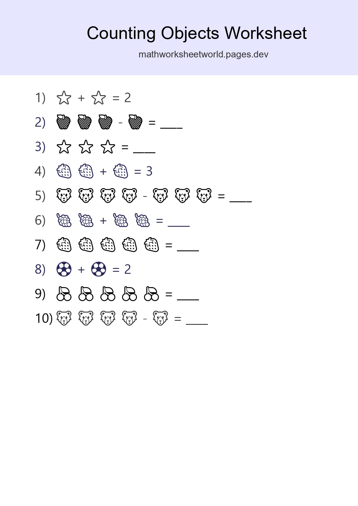 Free Counting Objects Worksheet For Pre-K Printable - Part 223