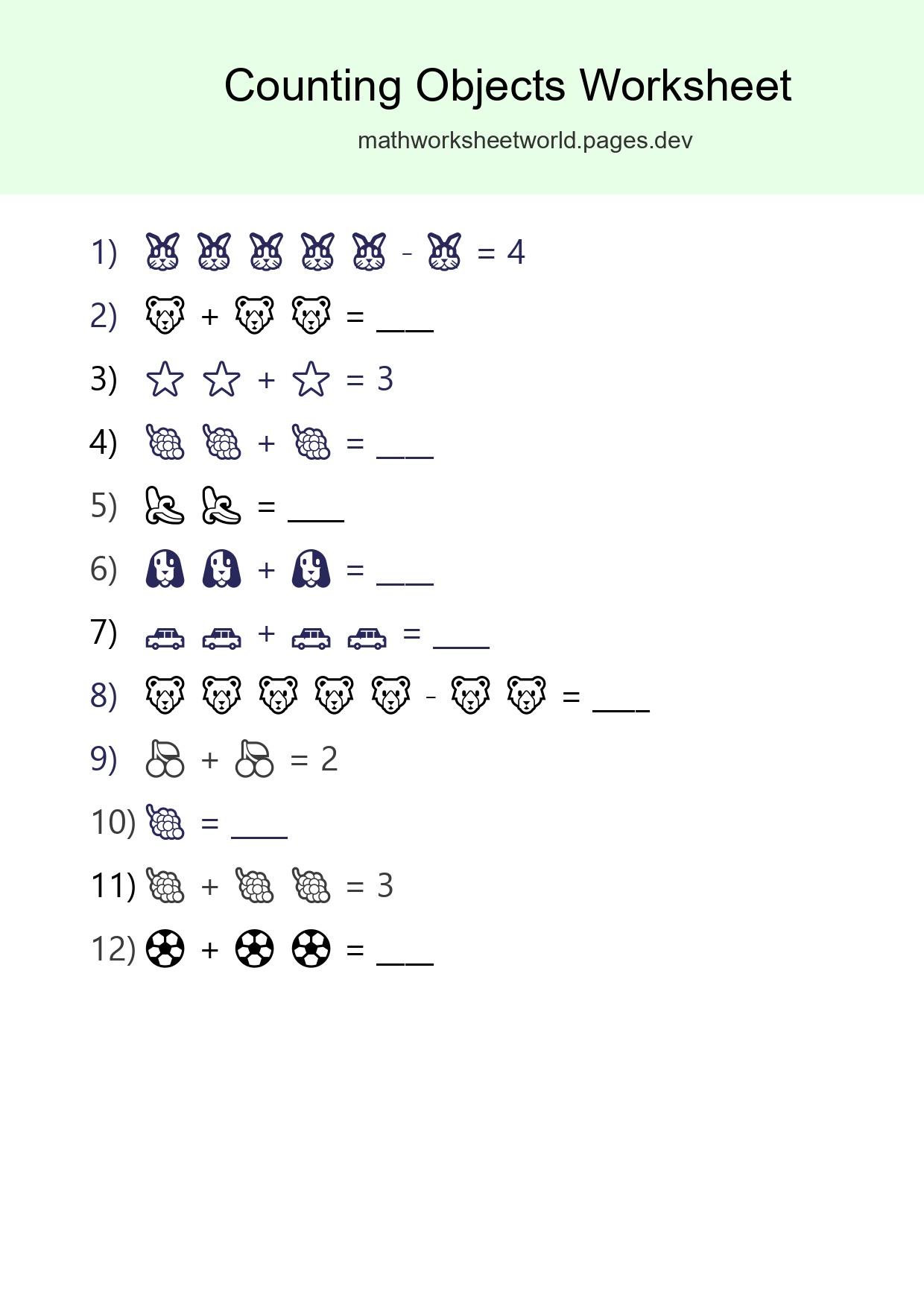Free Counting Objects Worksheet For Pre-K Printable - Part 243