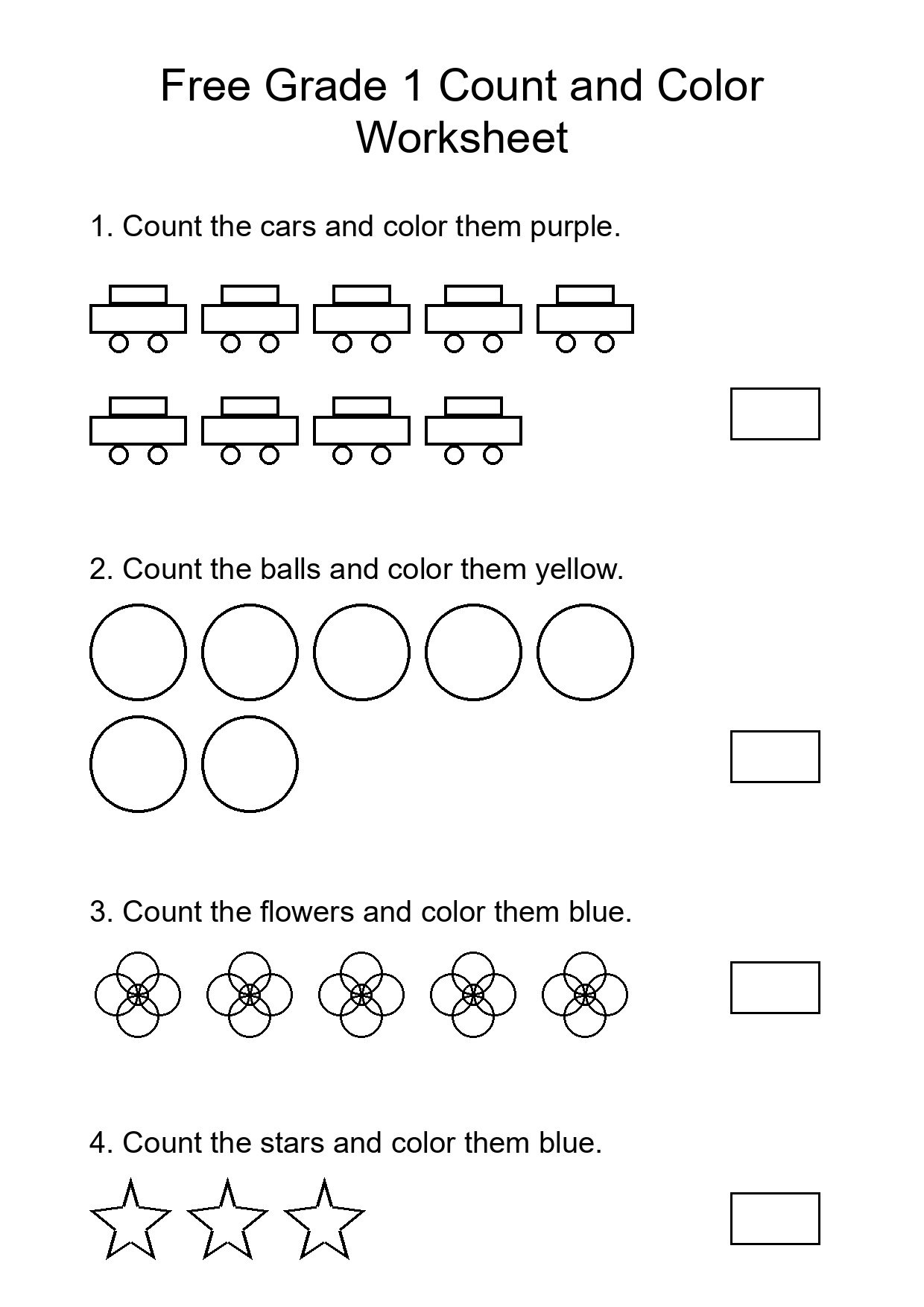 Free Grade 1 Count and Color Worksheet
