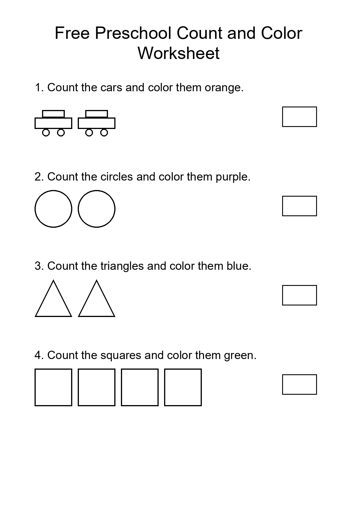Free Preschool Count and Color Worksheet