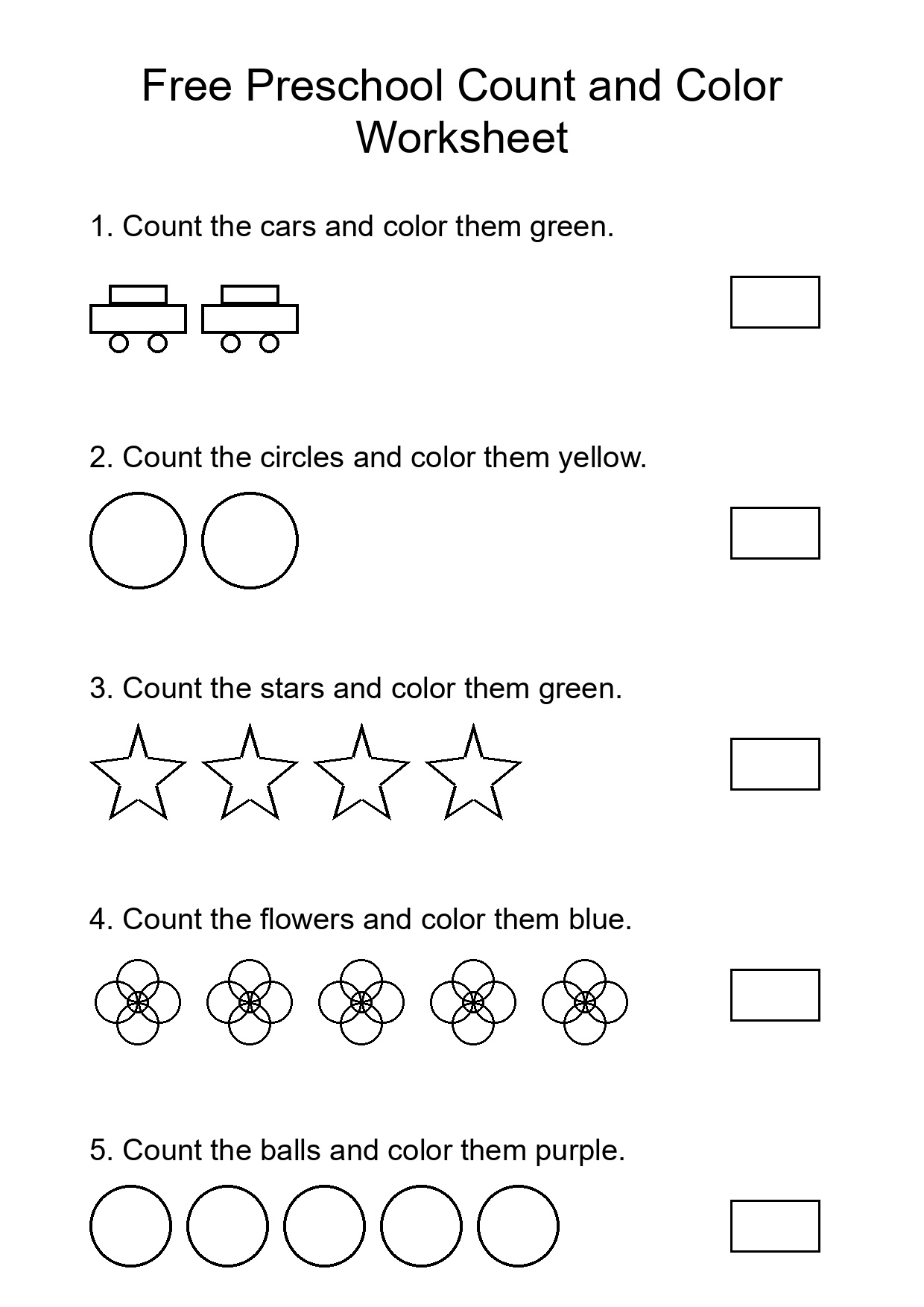 Free Preschool Count and Color Worksheet