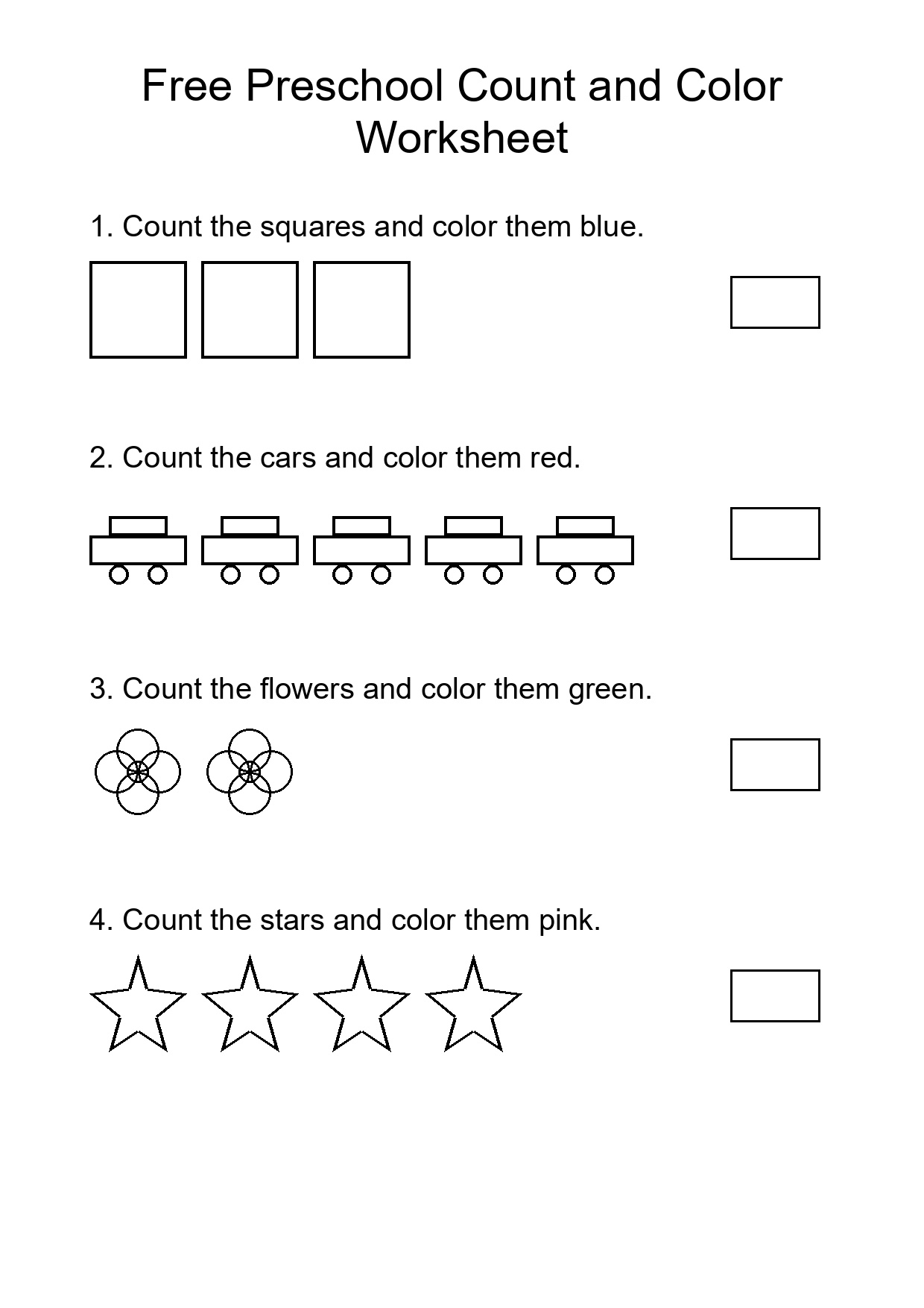 Free Preschool Count and Color Worksheet